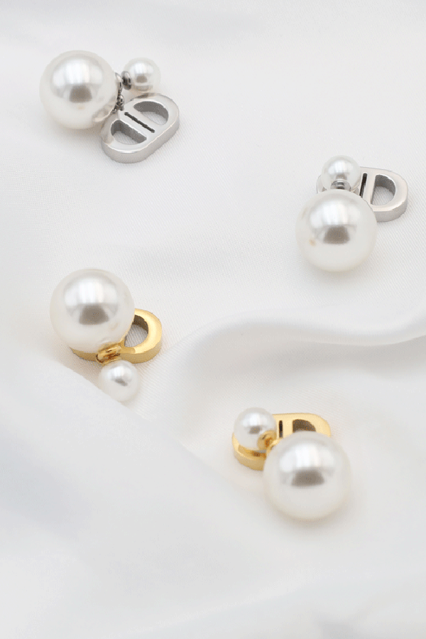 Vintage Double D Shape Pearl Earrings for Women - Elegant White Pearl Stud Earrings for Daily Wear, Parties & Special Occasions