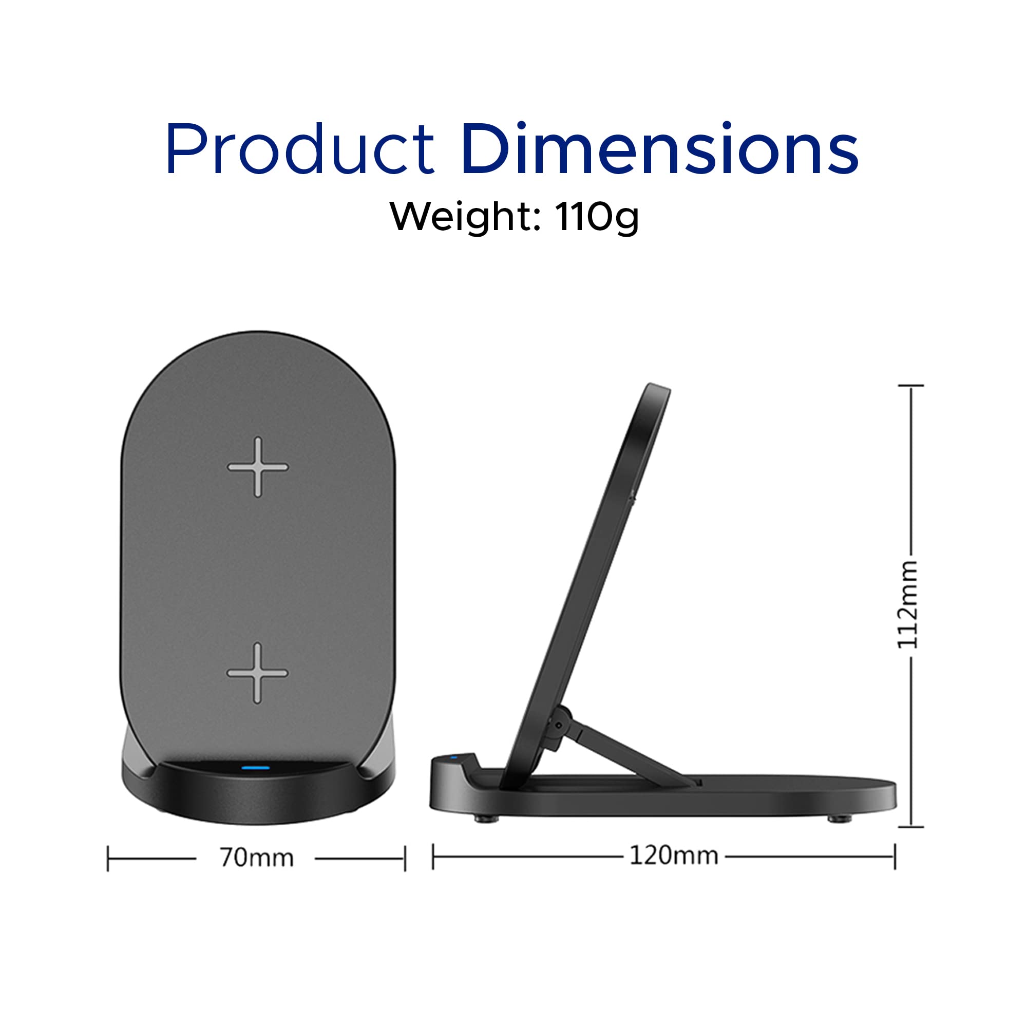 15W Fast Wireless Charger Stand for iPhone & Samsung Galaxy - Dual Coil Phone Charging Dock with Auto-Off Protection | Perfect for Bedside, Office Desk & Nightstand (Black) - USB-C Cable Not Included