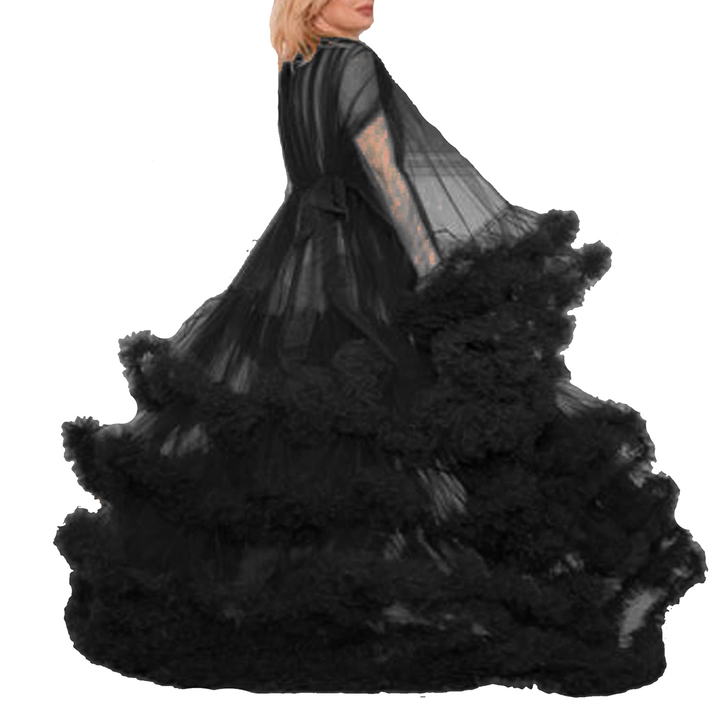 Elegant Long Tulle Robe Dress for Women - Maternity Nightgown, Bathrobe & Sleepwear Gown - Perfect for Pregnancy Photoshoot, Bridal Shower, Boudoir & Special Occasions