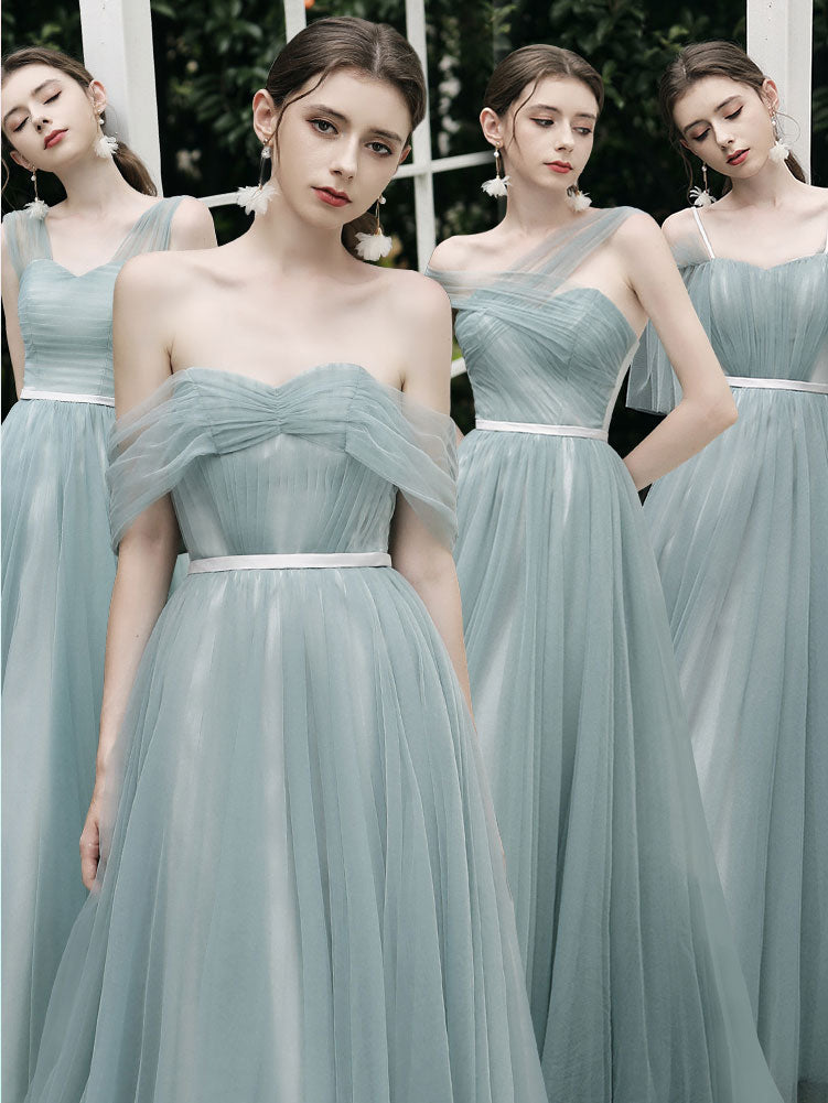 Elegant A-Line Green Tulle Long Prom Dress & Bridesmaid Gown - Perfect for Formal Dances, Weddings & Special Occasions