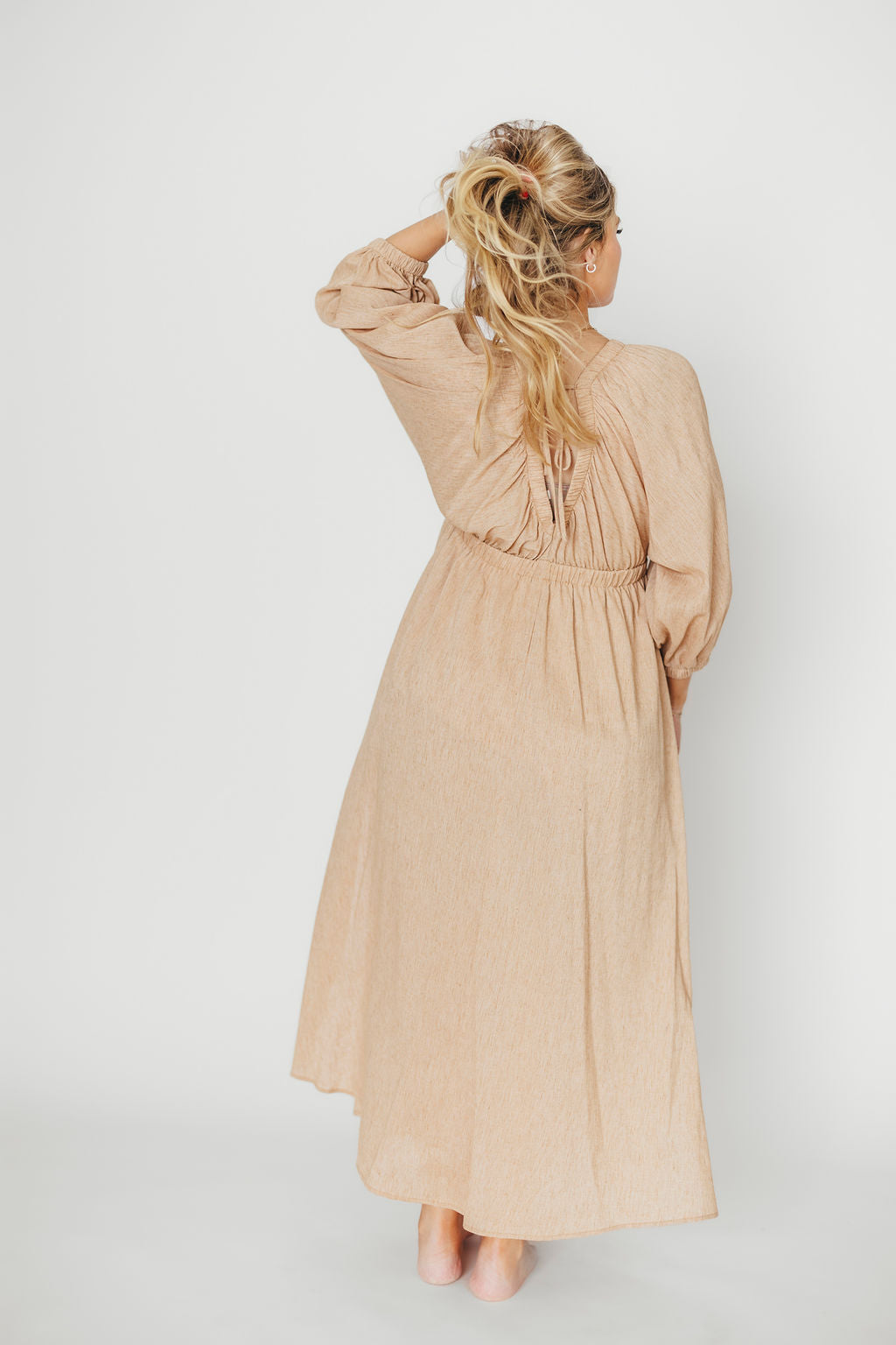 Finn V-Neck Midi Dress in Taupe - Elegant Casual & Office Wear for Women | Perfect for Work, Date Night & Special Occasions