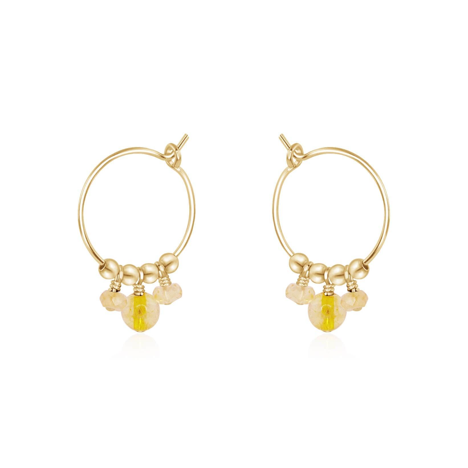 Yellow Citrine Gemstone Drop Hoop Earrings for Women - 14K Gold Plated Dangle Jewelry | Perfect for Parties, Weddings & Everyday Wear