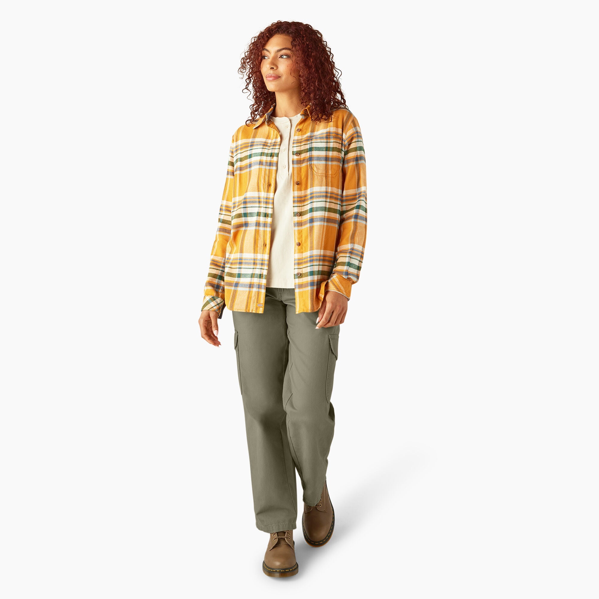 Dickies Women's Plaid Long Sleeve Flannel Shirt - Soft & Comfortable Casual Button Down Top for Work, Outdoor & Fall Fashion