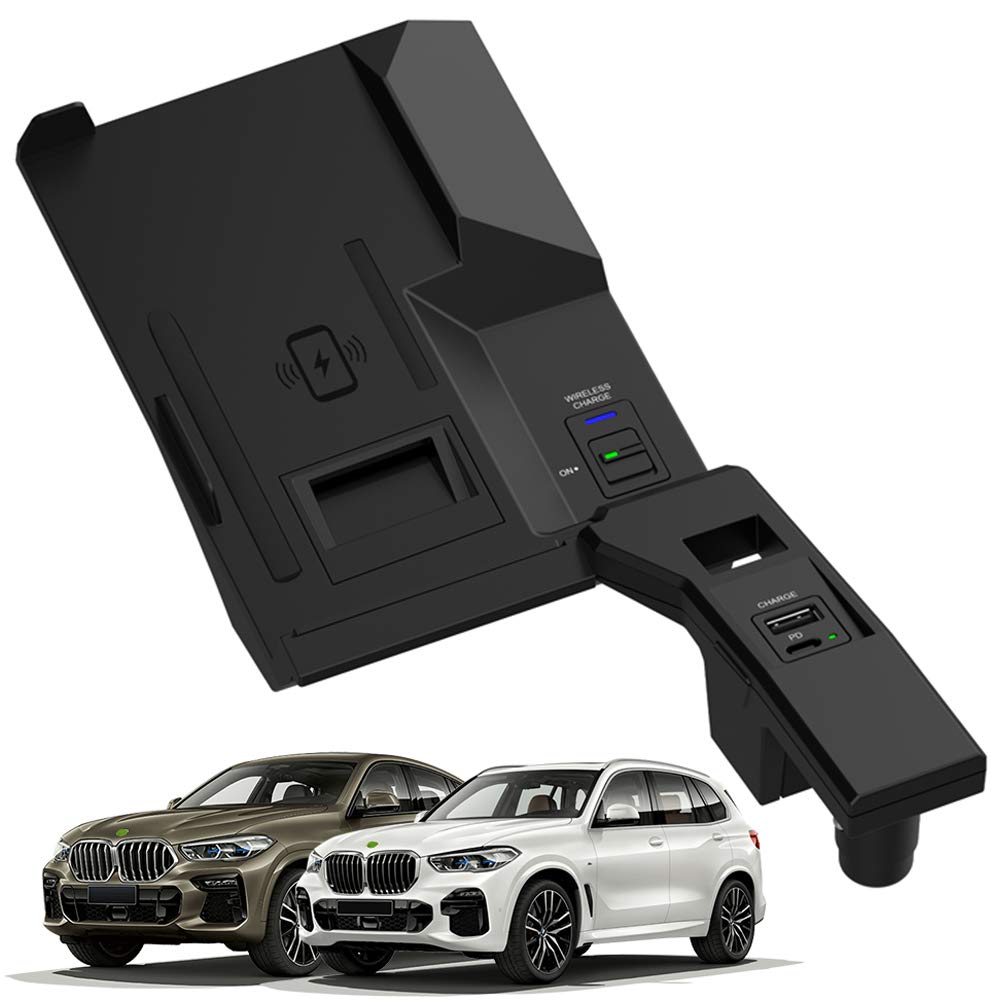 Braveking1 15W Qi Fast Wireless Car Charger for BMW X5 X6 X5M X6M (2019-2021) - Center Console Accessory Panel with USB & 18W PD Charging - Compatible with iPhone 12/11/XS/X & Samsung S20/S10 - Perfect for Road Trips & Daily Commutes