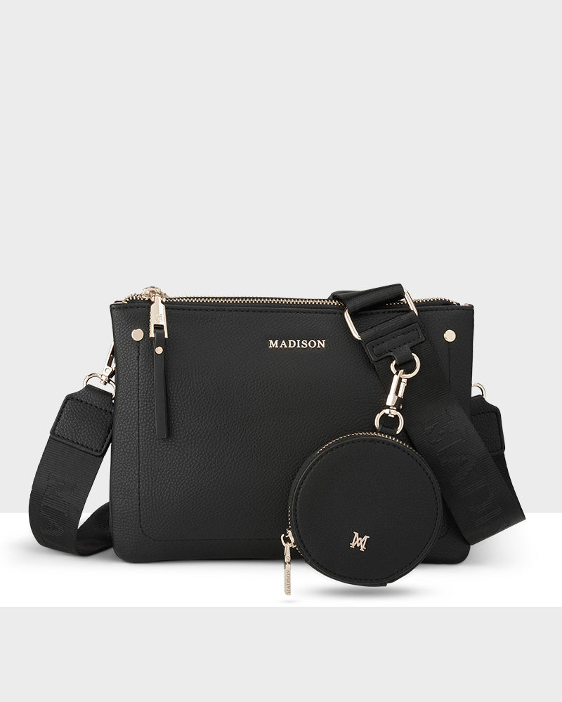 Charlotte Double Zip Crossbody Bag with Adjustable Utility Strap - Stylish Hands-Free Purse for Women, Perfect for Travel, Shopping & Everyday Use
