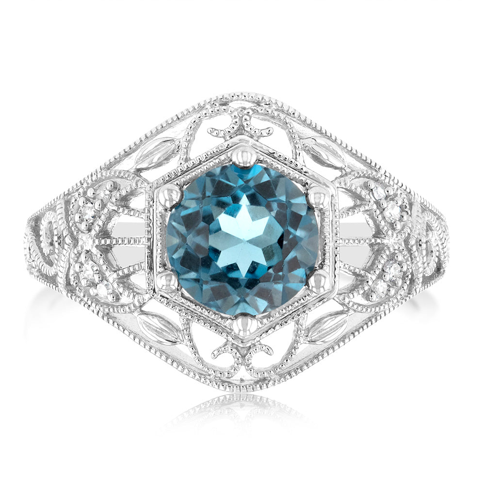 1.5 Carat London Blue Topaz & Diamond Sterling Silver Ring for Women - Elegant Engagement, Wedding, or Anniversary Gift