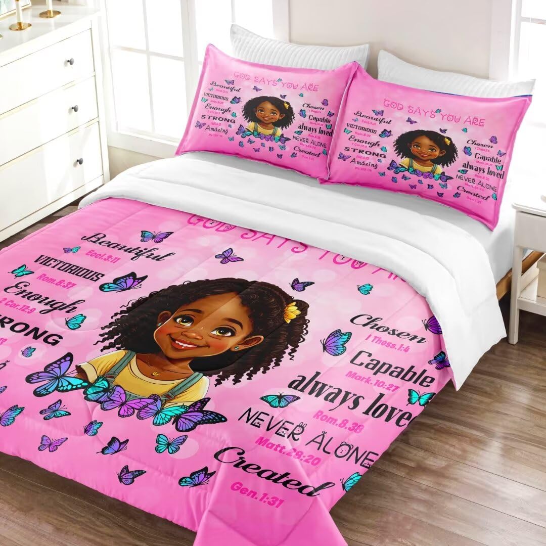 Black Girl Comforter Set Twin for Kids & Teens - God Says You Are Fearfully Made Bedding - Afro Melanin Bedroom Decor - Perfect for Girls' Rooms, Dorm Decor & Birthday Gifts