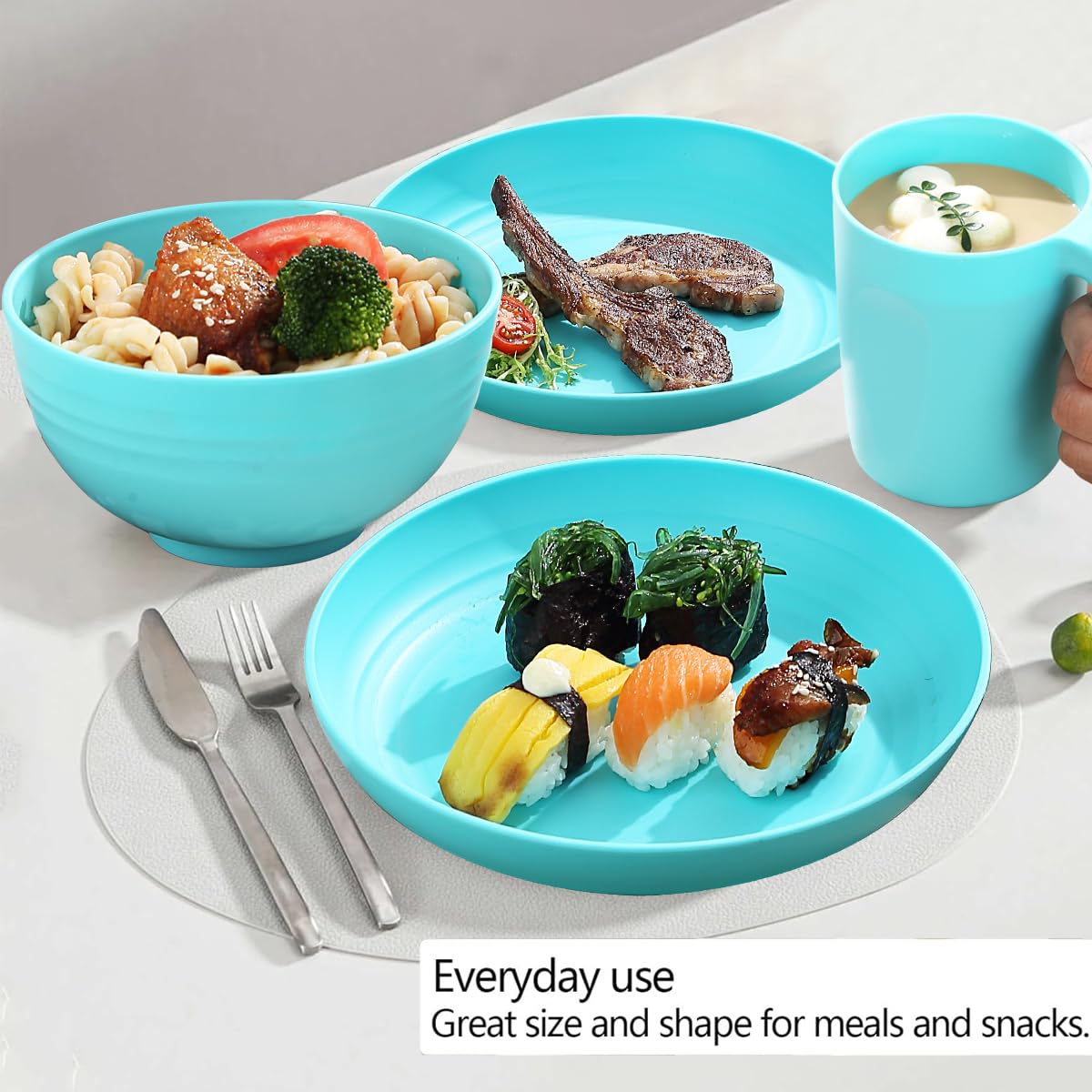 Kyraton 32-Piece Unbreakable Dinnerware Set for 8 - Microwave & Dishwasher Safe for Outdoor & Camping