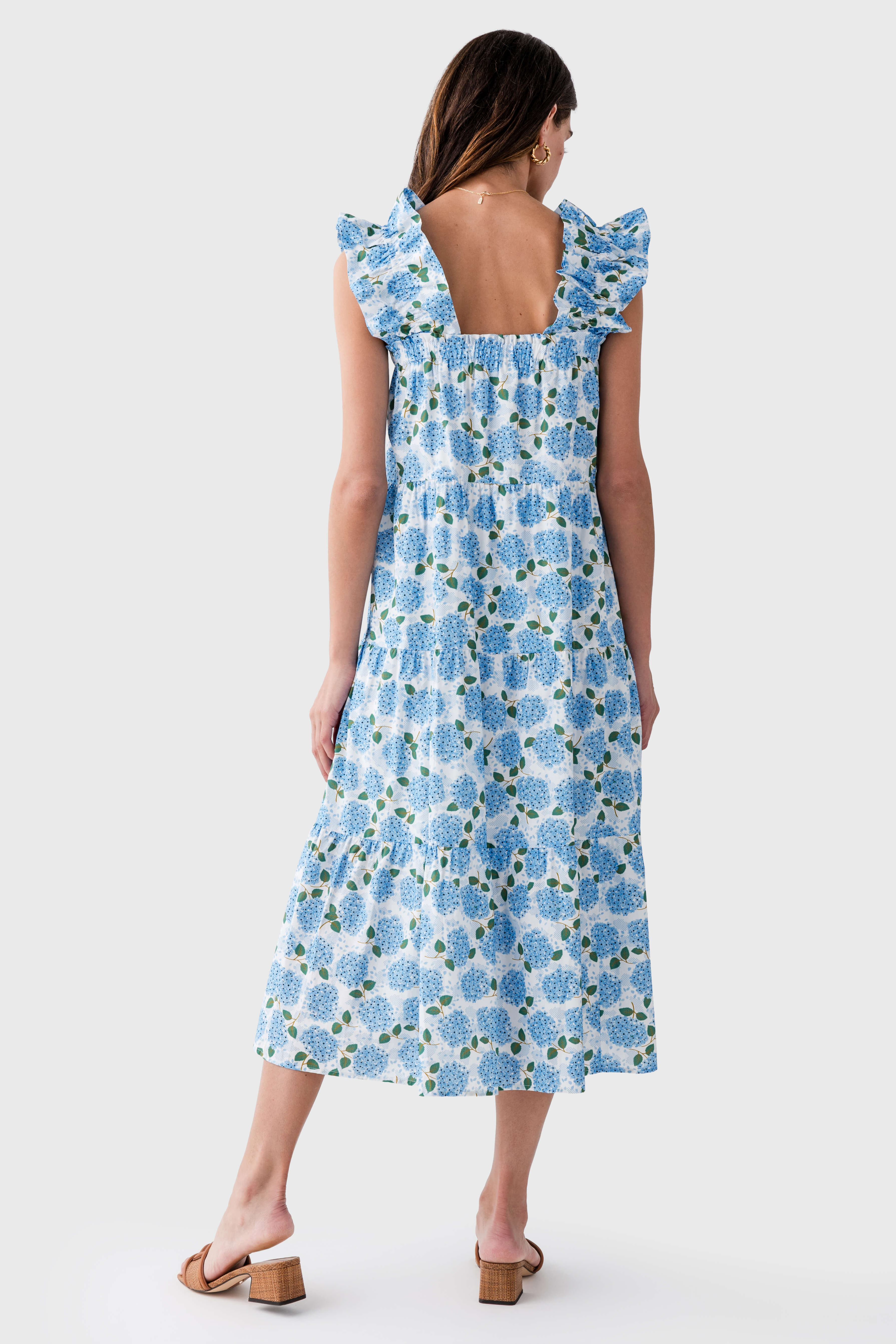 THML Floral Print Hydrangea Midi Dress for Women - Summer Casual Wrap Dress with Pockets for Beach, Wedding & Vacation Outfits