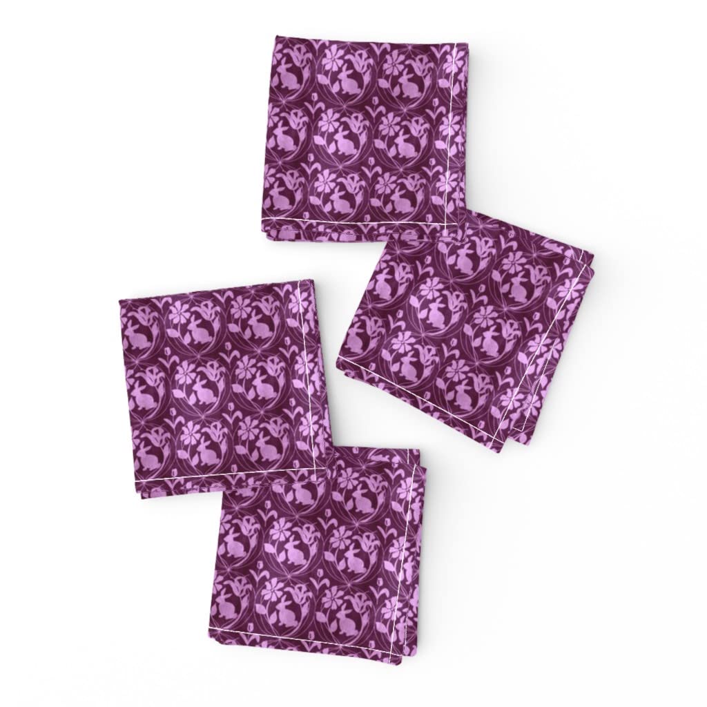 Premium Linen Cotton Canvas Cocktail Napkins Set of 4 - Vintage Victorian Damask Floral Print in Elegant Violet | Perfect for Dinner Parties, Weddings, Tea Time & Home Decor