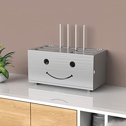 Wall-Mounted Router Storage Box with Power Strip Protector - WiFi Cable Organizer & Floating Shelf (42.5 x 23 x 22cm) - Perfect for Home Office, Living Room & Bedroom Network Setup