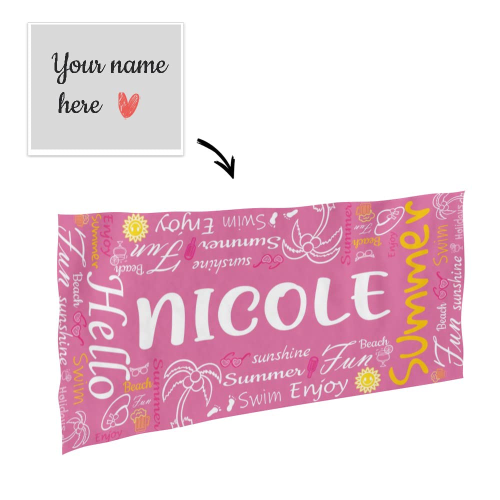Custom Personalized Beach Towel with Name - Soft Bath & Pool Towel for Women, Men, Kids, Boys & Girls | Perfect Summer Gift for Vacation, Swimming, Beach Trips & Outdoor Activities