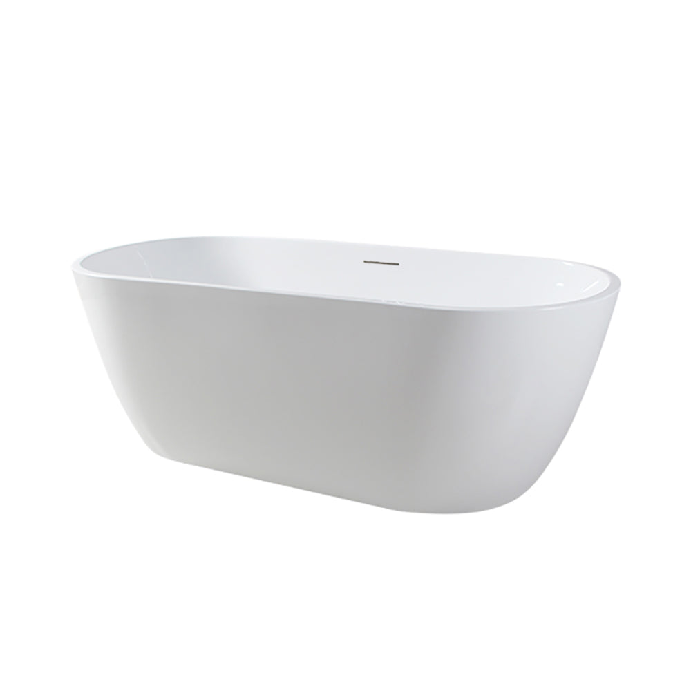 55L x 28W x 23H Freestanding Oval Bathtub - Glossy White Finish with Center Drain - Perfect for Modern Bathroom & Spa Relaxation