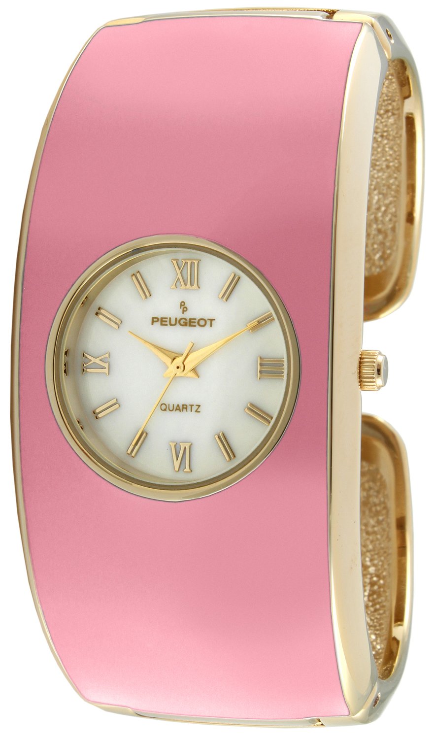 Peugeot Women's 14K Gold Plated Enamel Cuff Bangle Bracelet Watch - Elegant Dress Jewelry for Parties, Weddings & Special Occasions