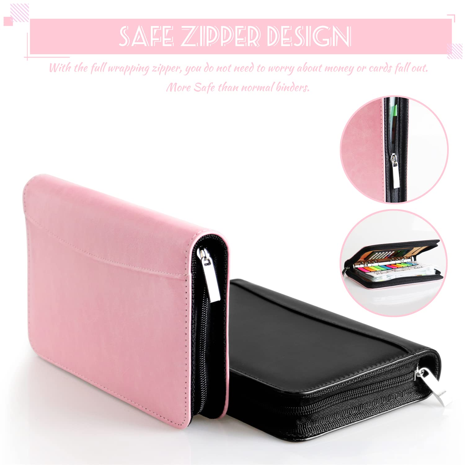2025 A6 PU Leather Budget Binder with Zipper Envelopes - Cash Envelopes System for Budgeting, Money Organizer & Bill Calculator - Perfect for Cash Saving, Personal Finance Tracking, and Dave Ramsey Budgeting Method (Home Office & Travel Use)