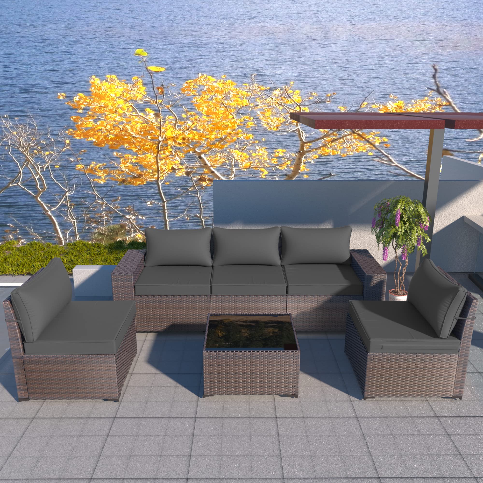 **Outdoor Patio Cushion Cover Replacement Set - 5 Seat Covers & 6 Backrest Pillow Covers, Waterproof & UV-Resistant, Zipper Design for Patio Furniture, Sofa, Couch (Grey) - Perfect for Backyard, Deck, Poolside & Garden**