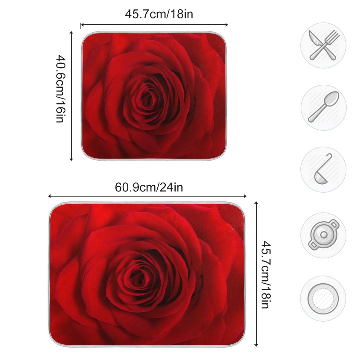 Floral Rose Dish Drying Mat - Large 16