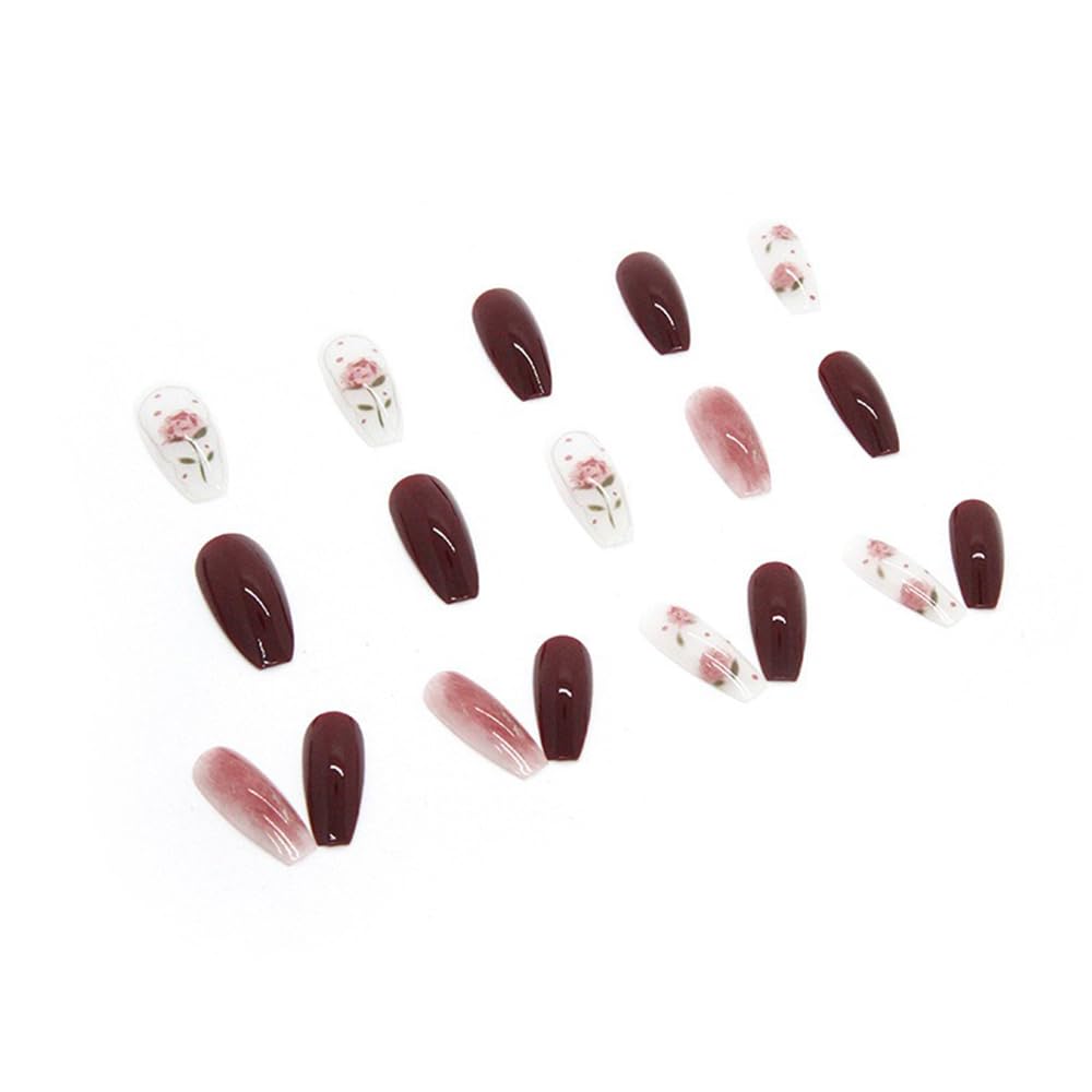 S.A.V.I Rose Flower Fake Nails - 24PCS DIY Press On Nails Kit with Glue - Elegant Floral Artificial Nails for Women | Perfect for Weddings, Parties, Date Nights & Special Occasions