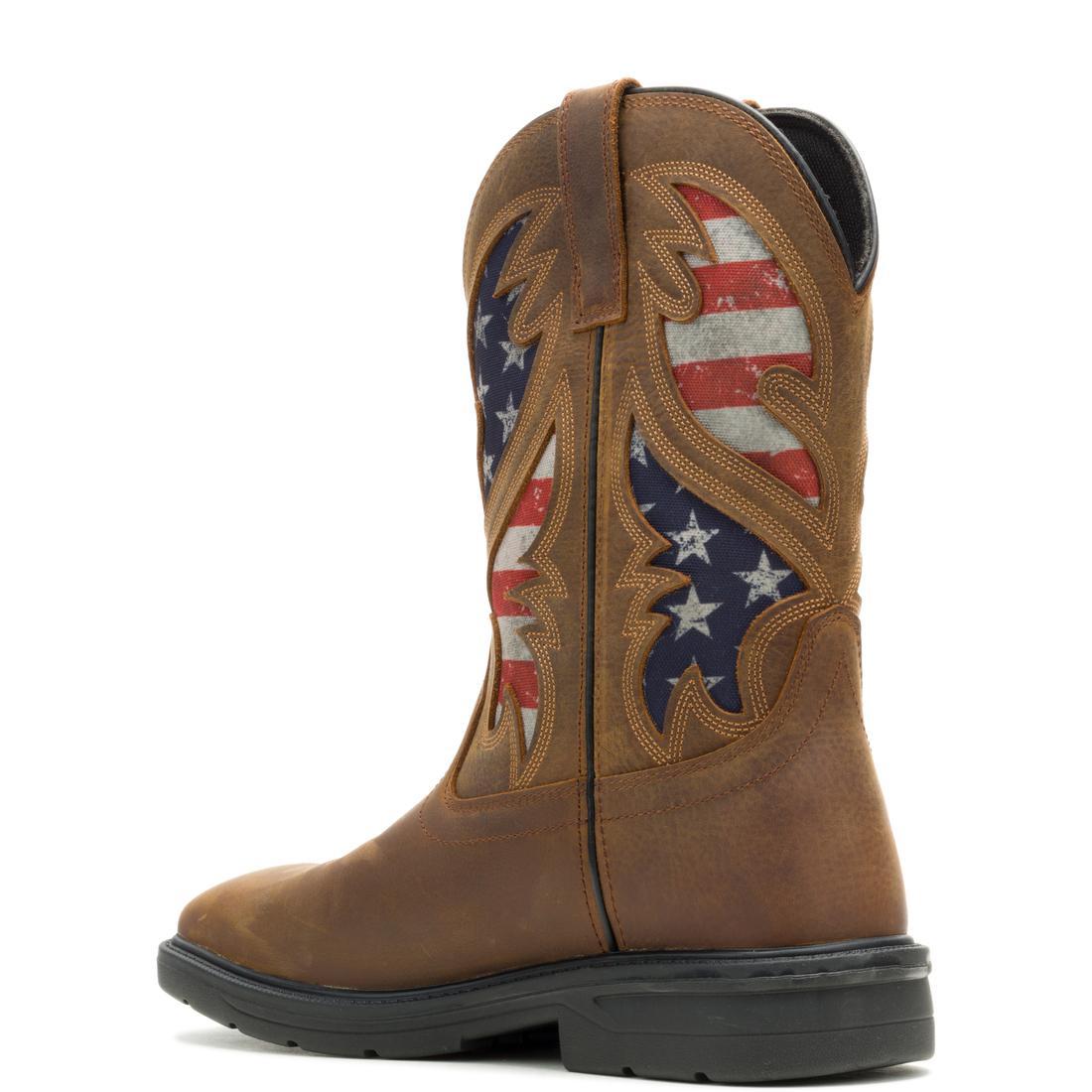 Rancher Flag Soft Toe Pull-On Wellington Work Boots for Men - Waterproof Brown Leather Safety Boots for Farming, Construction & Outdoor Work