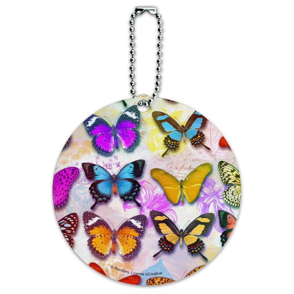 Colorful Butterfly Design Round Luggage Tag - Durable Carry-On ID Tag for Suitcases & Travel Bags - Perfect for Airports, Vacations & Business Trips