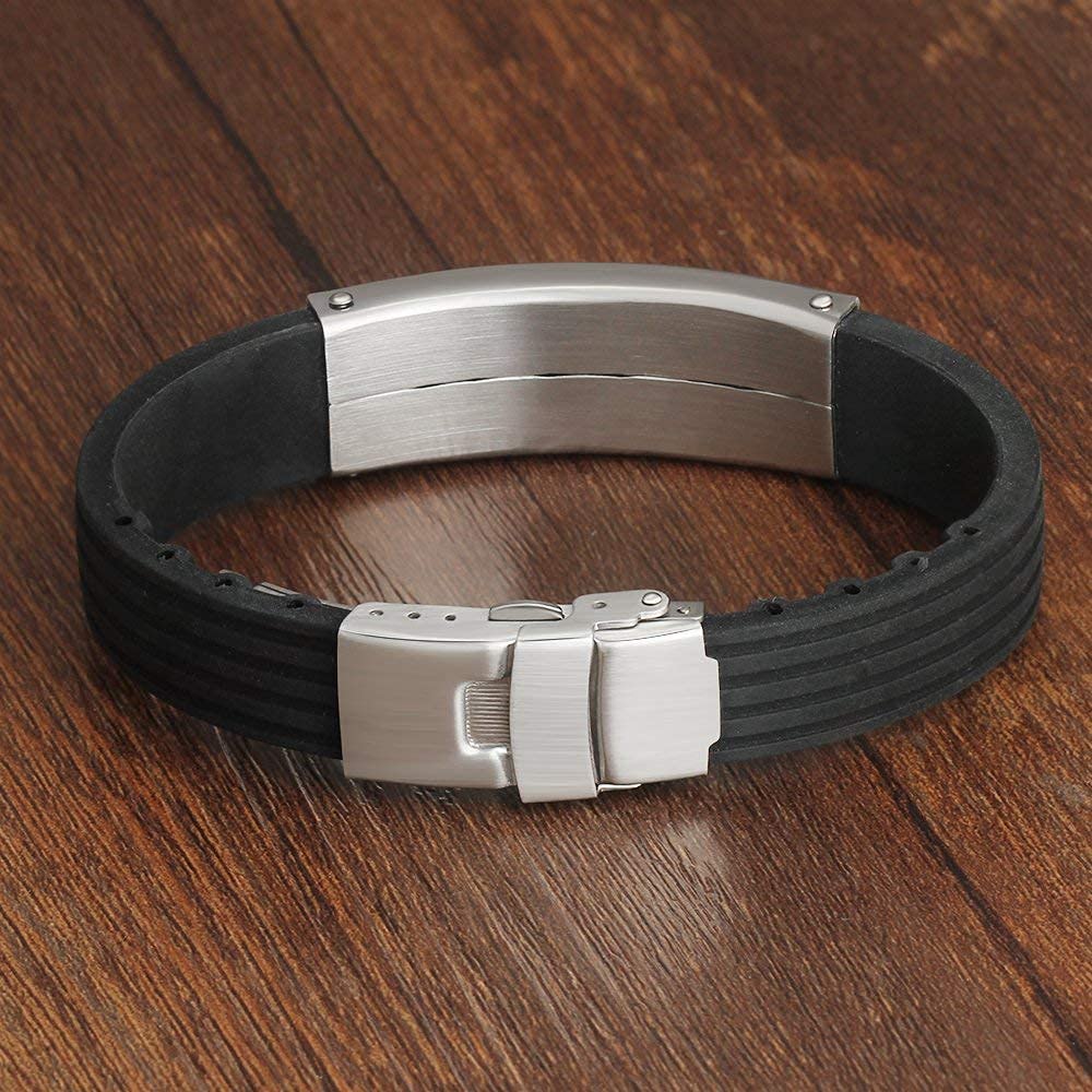 Personalized Stainless Steel Engraved ID Bracelet for Men - Custom Name Engraved Bangle Jewelry Gift for Boyfriend, Husband - Perfect for Anniversary, Birthday & Special Occasions
