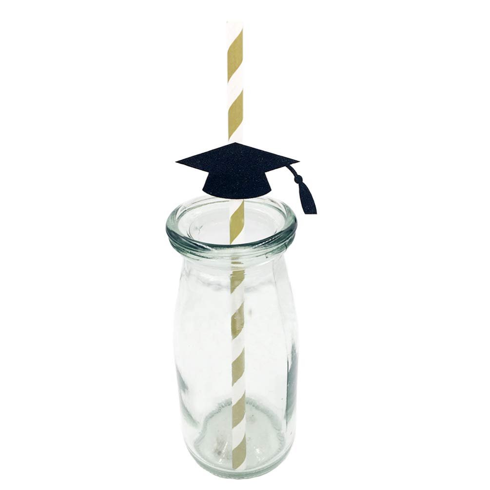 VALICLUD 16pcs Striped Paper Drinking Straws - Eco-Friendly Graduation Party Supplies for Smoothies, Coffee & Cocktails | Perfect for Graduation Decor, Birthday Parties & Baby Showers