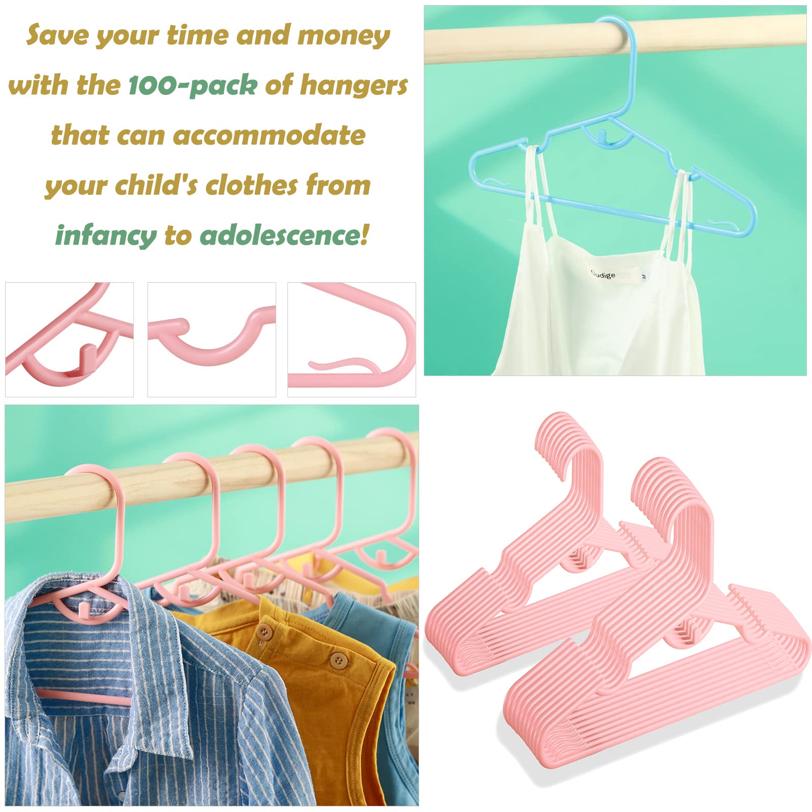 60 Pack Baby Clothes Hangers with Clips - Space Saving Plastic Nursery Hangers for Newborn, Infant & Toddler - Stackable Closet Organizer for Kids Wardrobe (Perfect for Nursery, Daycare & Travel)