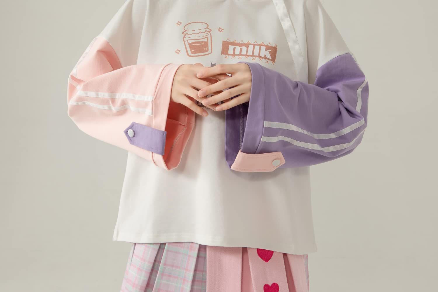 Cute Lolita Hoodie for Girls - Cartoon Patchwork Long Sleeve Top for Casual Wear