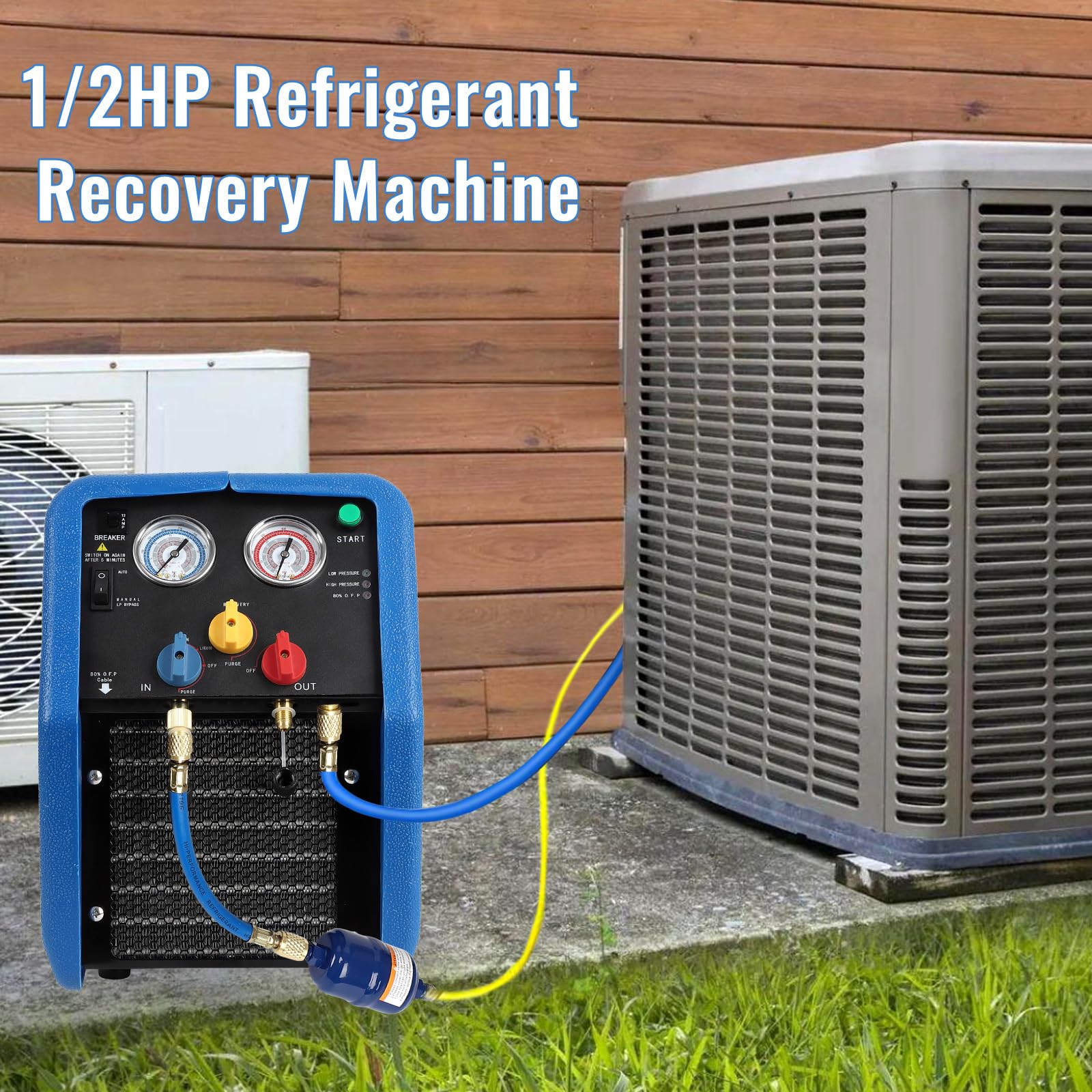 1/2HP 110V Portable Oil-Less Refrigerant Recovery Machine - Dual Cylinder for Liquid Refrigerant Recycling - Perfect for Automotive AC Repair & HVAC System Maintenance - Use in Auto Shops, HVAC Services & Refrigeration Maintenance