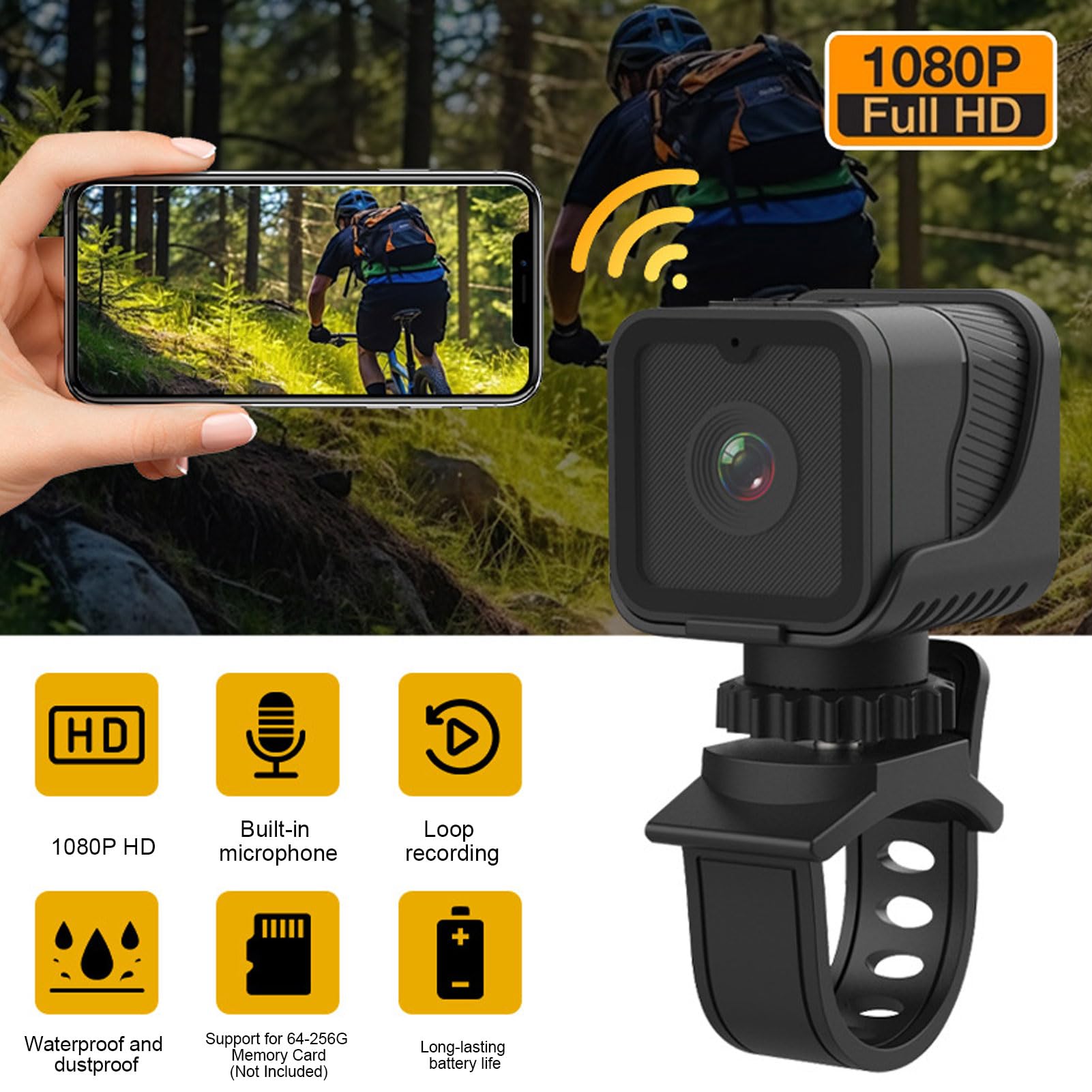 Anti-Shake 1080P Handlebar Bike Camera - 120° Wide Angle Waterproof Action Camera with Loop Recording for Cycling, Motorcycling & Outdoor Sports Adventures