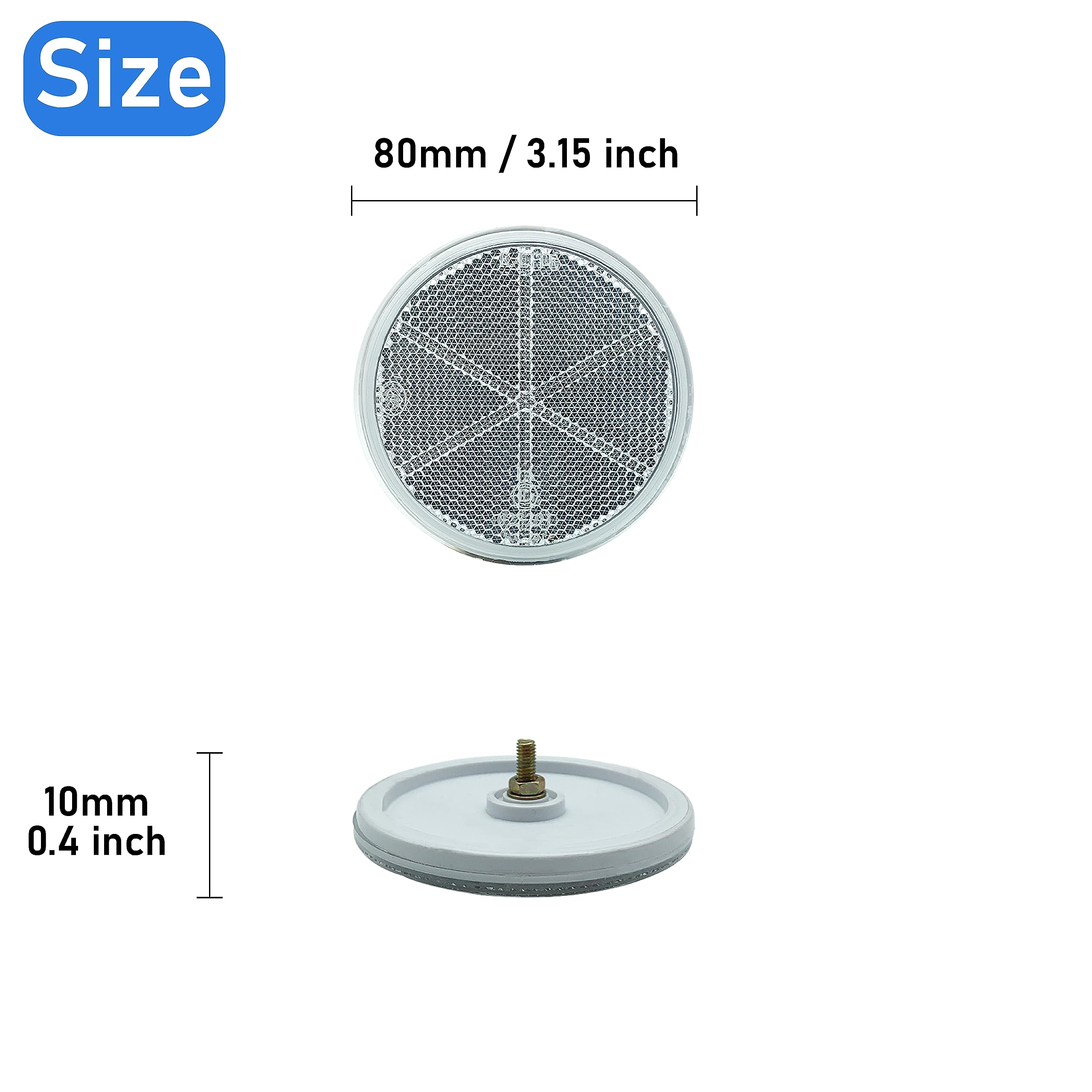 80mm Round Reflective Safety Screw-On Driveway Markers - Waterproof, Durable for Mailboxes, Trees, and Pathways (White) - Enhance Night Visibility for Safe Walking and Driving