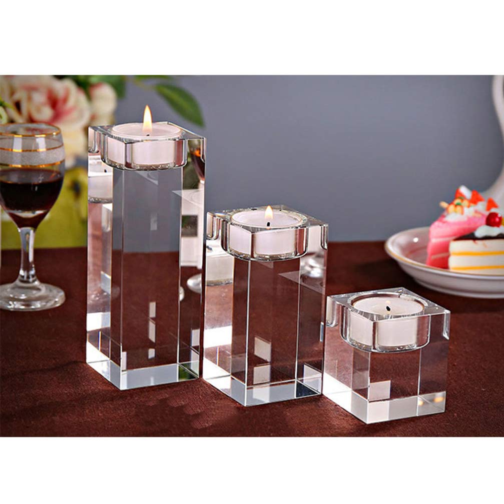 Elegant Hemoton Square Glass Crystal Candle Holders - Set of 2 Modern Candlesticks for Wedding, Home Decor & European Style Tealight Displays - Perfect for Centerpieces, Romantic Dinners & Holiday Decorations