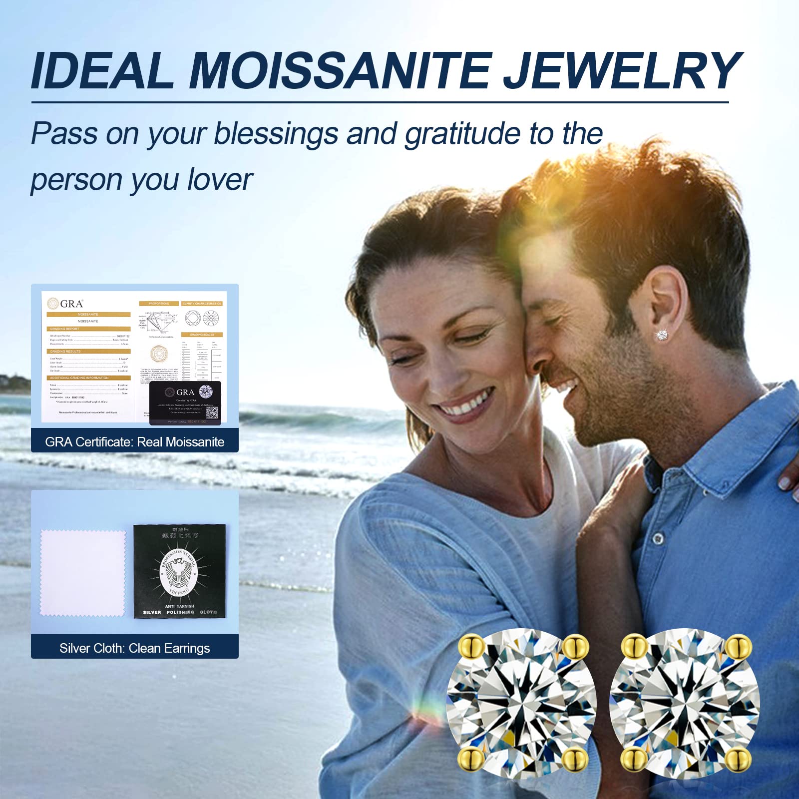 Moissanite Stud Earrings for Women & Men - 0.2-8 Carat Round Cut Screw Back Earrings in 18k Gold Plated S925 Sterling Silver | D Color VVS1 Clarity Simulated Diamond Earrings | Perfect for Anniversary, Wedding, Birthday & Women's Day Gifts