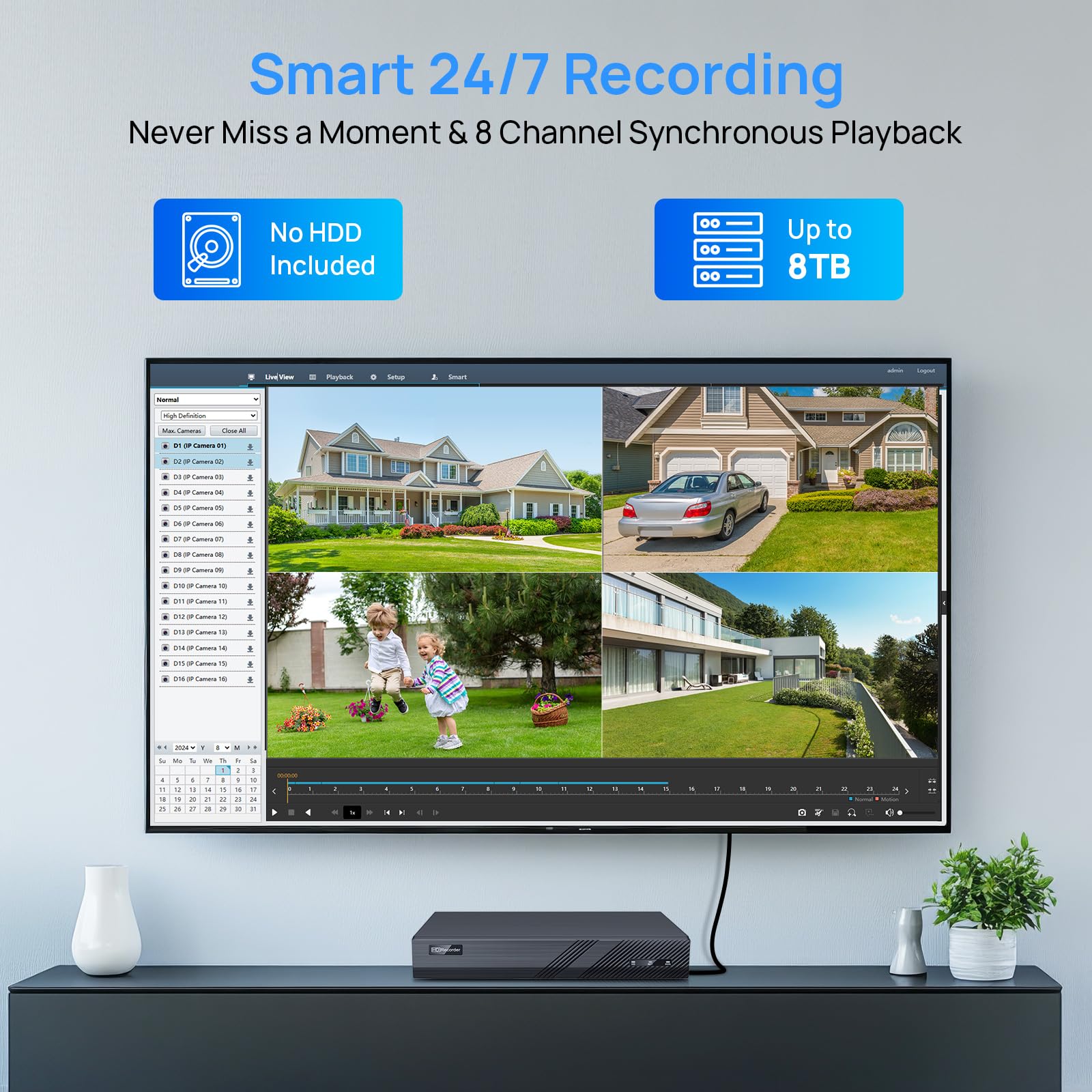 VIKYLIN 8CH 4K PoE NVR Security System - Supports 4K/5MP/4MP/3MP/1080p IP Cameras with Remote Access, Motion Detection & 24/7 Recording | 1 SATA Port for Up to 8TB HDD (HDD Not Included) | Ideal for Home Security & Business Surveillance