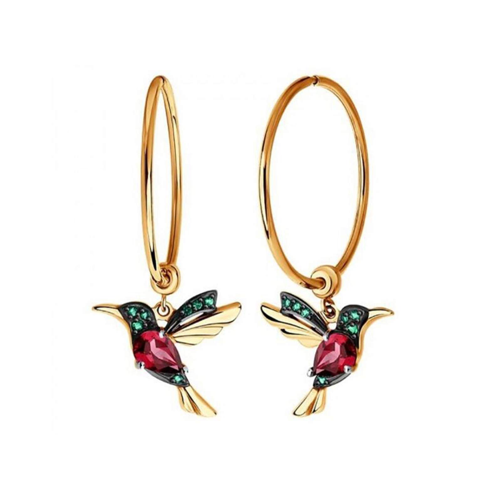 Hummingbird Rhinestone Hoop Earrings for Women - Elegant Gold Crystal Dangle Earrings, Vintage Retro Jewelry Gift for Her - Perfect for Parties, Weddings & Special Occasions