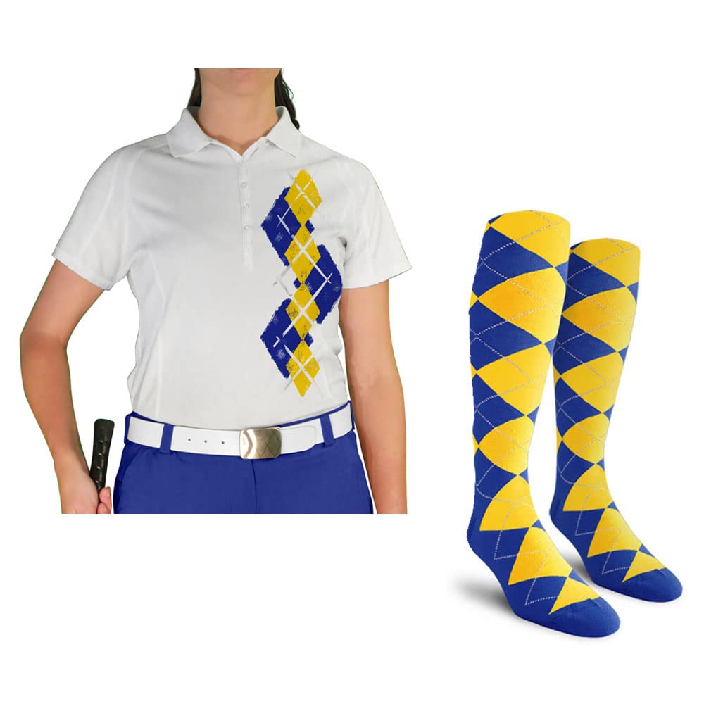 Dry Fit Short Sleeve Graphic Golf Polo Shirt with Socks for Women - Argyle Paradise (AA-ZZ) | Moisture-Wicking Performance Top for Golf, Tennis & Casual Wear