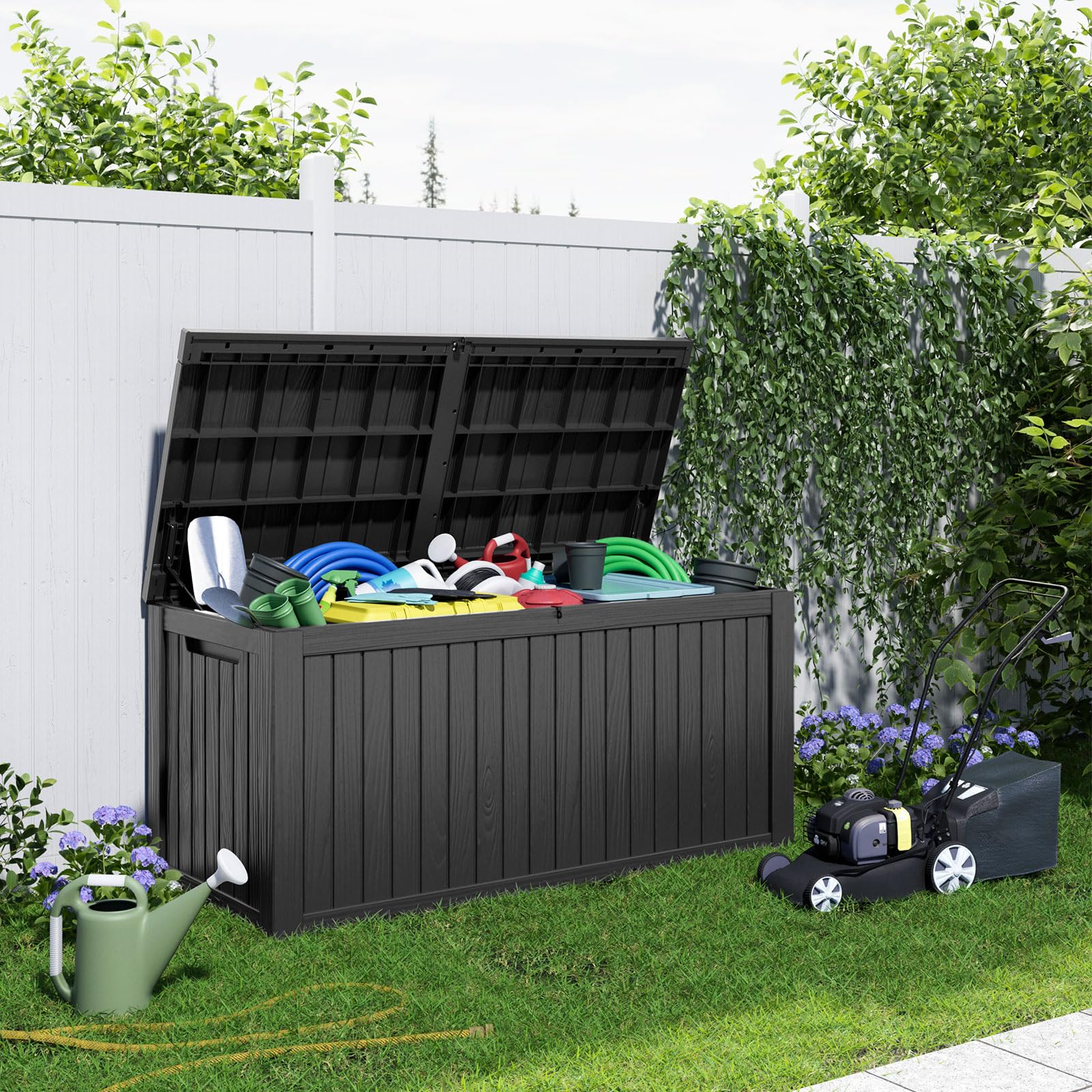 180 Gallon Large Resin Deck Box - Outdoor Lockable Storage Container with Dividers for Patio Cushions, Pool Supplies & Garden Tools | Weatherproof & UV Resistant Black | Perfect for Backyard, Poolside & Garden Organization