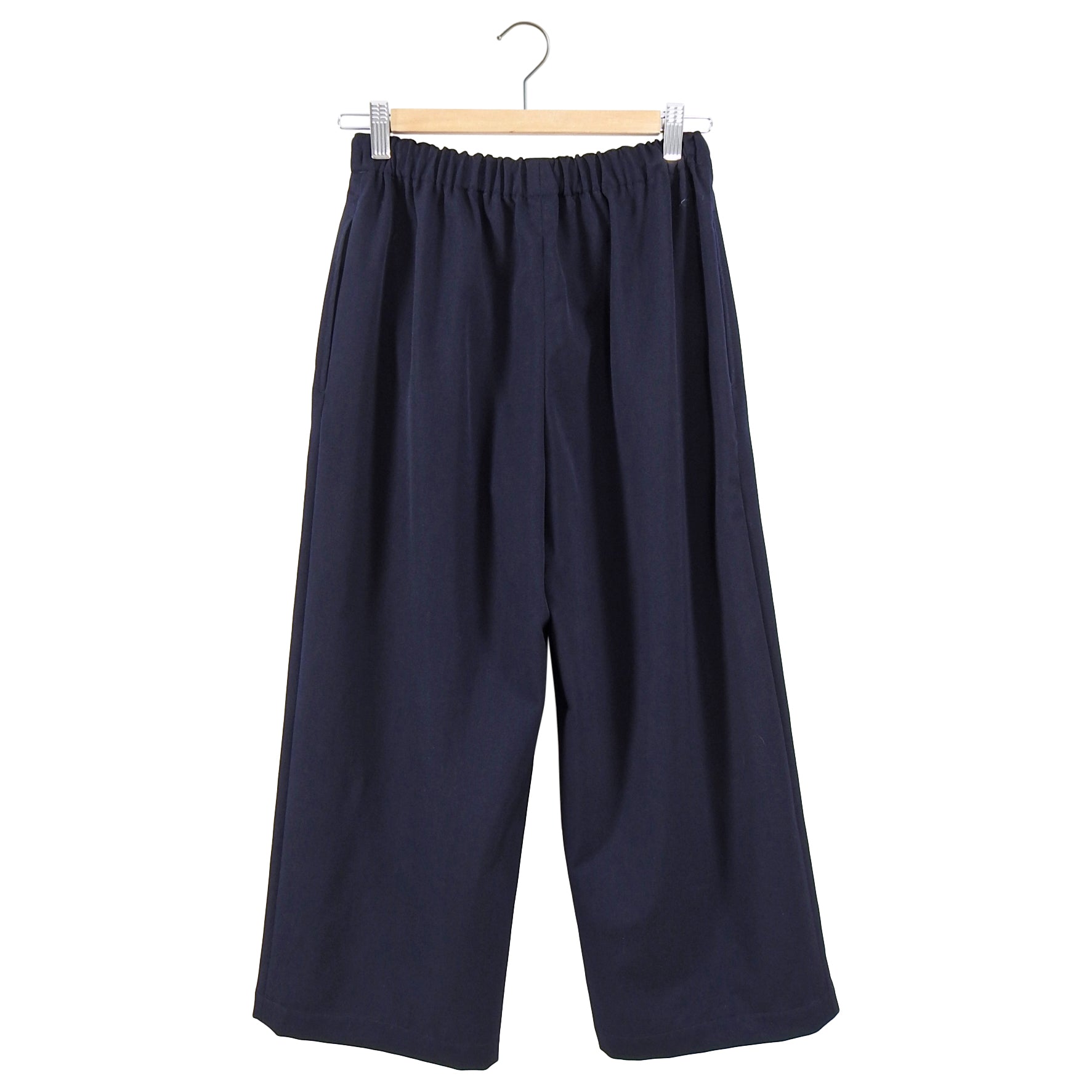 Comme des Garcons Navy Blue Wool Gabardine Wide Leg Crop Pants for Women - XS Size | High-Waisted Fashion Trousers for Office Wear & Casual Outfits