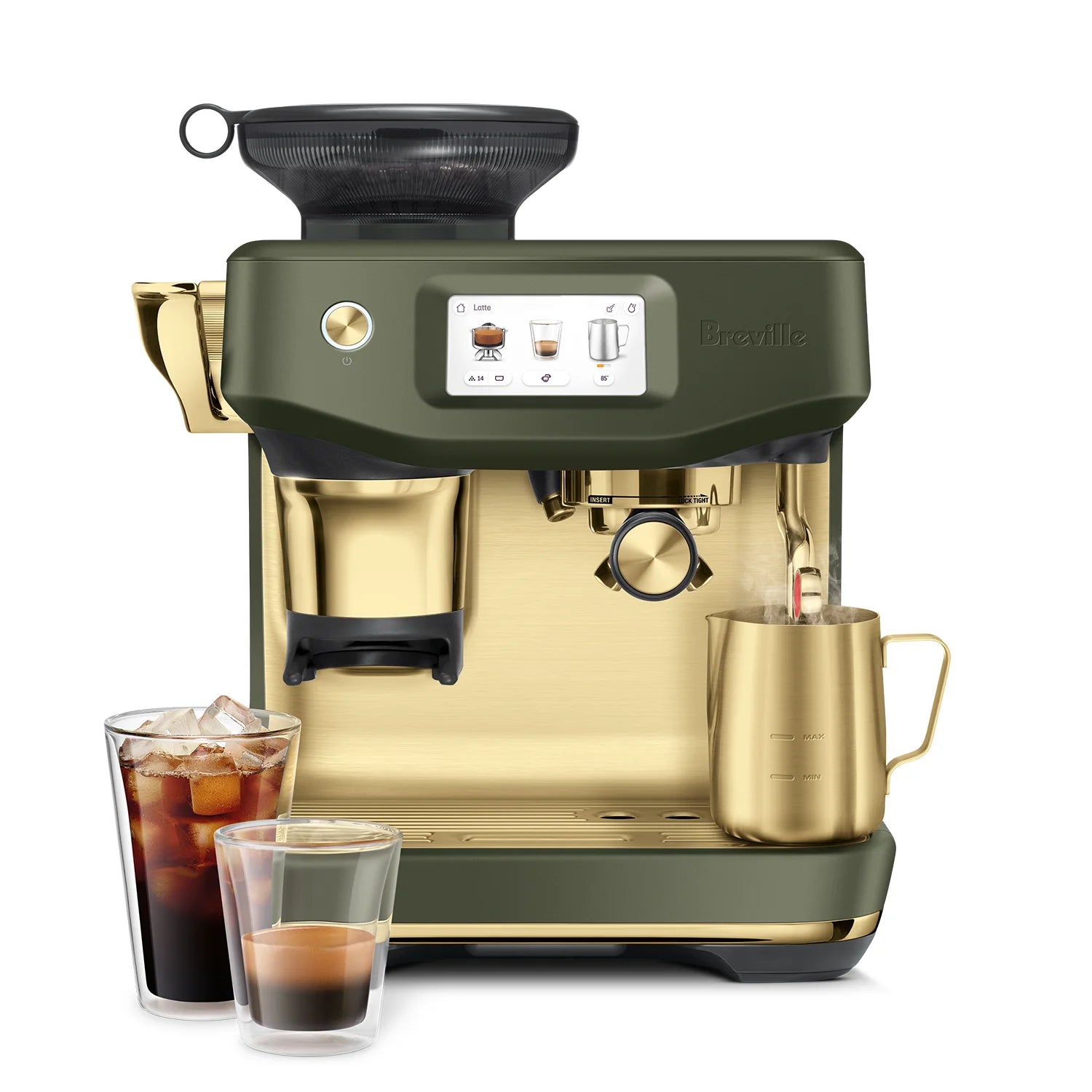 Breville Barista Touch Impress Automatic Espresso Machine with Milk Frother - Olive Tapenade Brass (BES881OLB) | Perfect for Home Baristas & Coffee Lovers