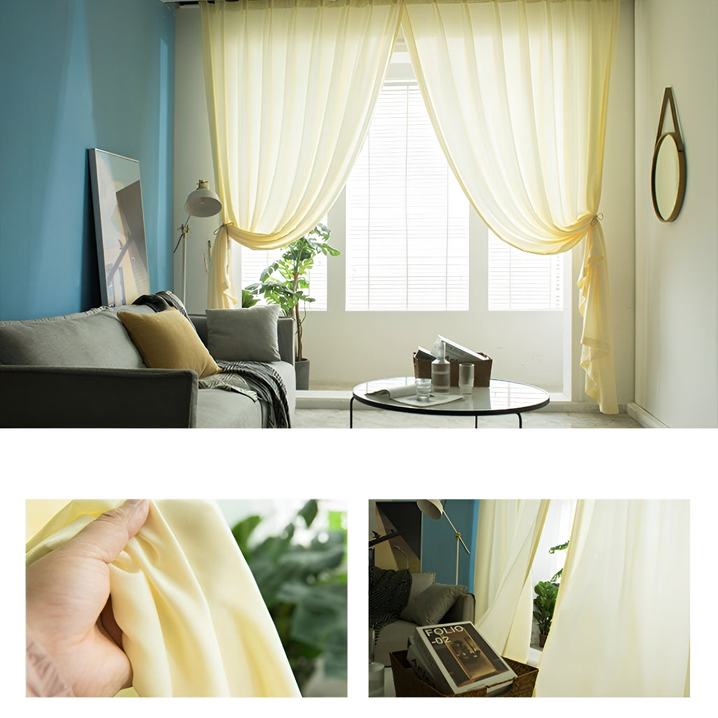 Marissa Solid Color Sheer Grommet Curtains - Lightweight Airy Window Drapes for Living Room, Bedroom & Office - Custom Size Available