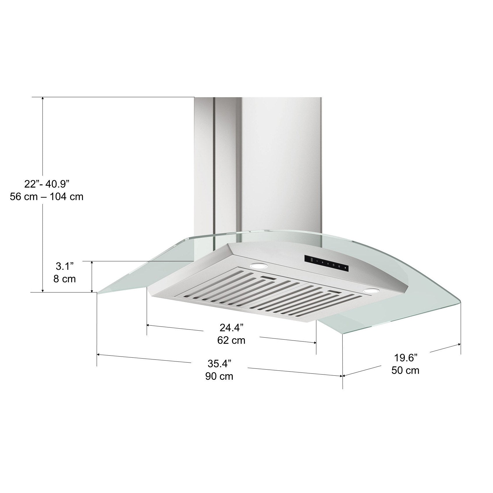 GCL636 36 Inch Stainless Steel Wall Mount Glass Canopy Range Hood with Night Light - Modern Kitchen Ventilation for Smoke & Odor Removal - Perfect for Home Cooking, Grilling, and Open-Concept Kitchens