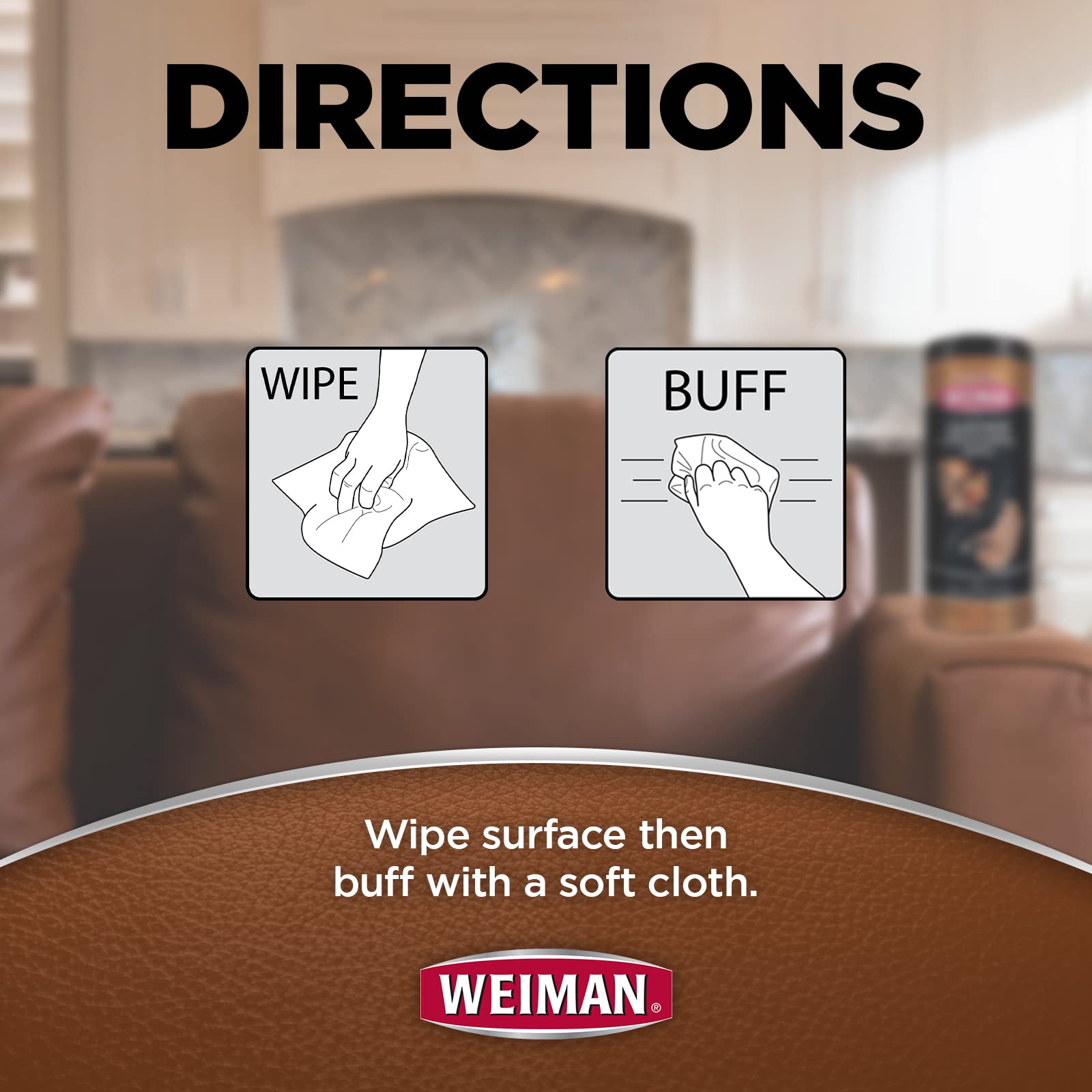 Weiman Leather Cleaner & Conditioner Wipes - 30 Count | UV Protection for Leather Couches, Car Seats, Shoes & Purses | Prevents Cracking & Fading | Ideal for Home, Office & Auto Care