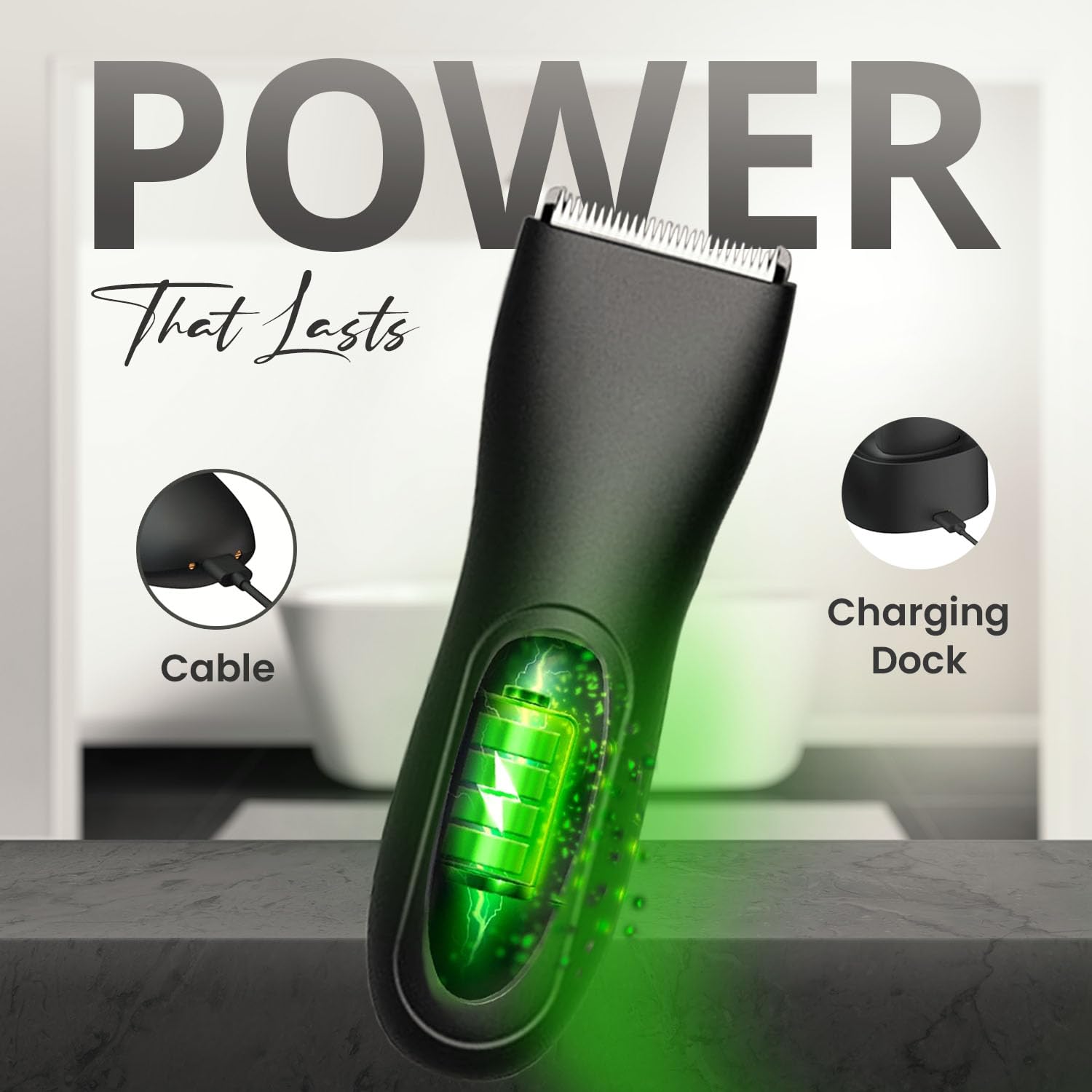 Premium Men's Body Hair Trimmer with LED Display & Type-C Charger | Waterproof Ball Shaver, 90 Min Runtime, 2 Ceramic Blades | Perfect for Beard, Pubic & Body Grooming at Home or Travel