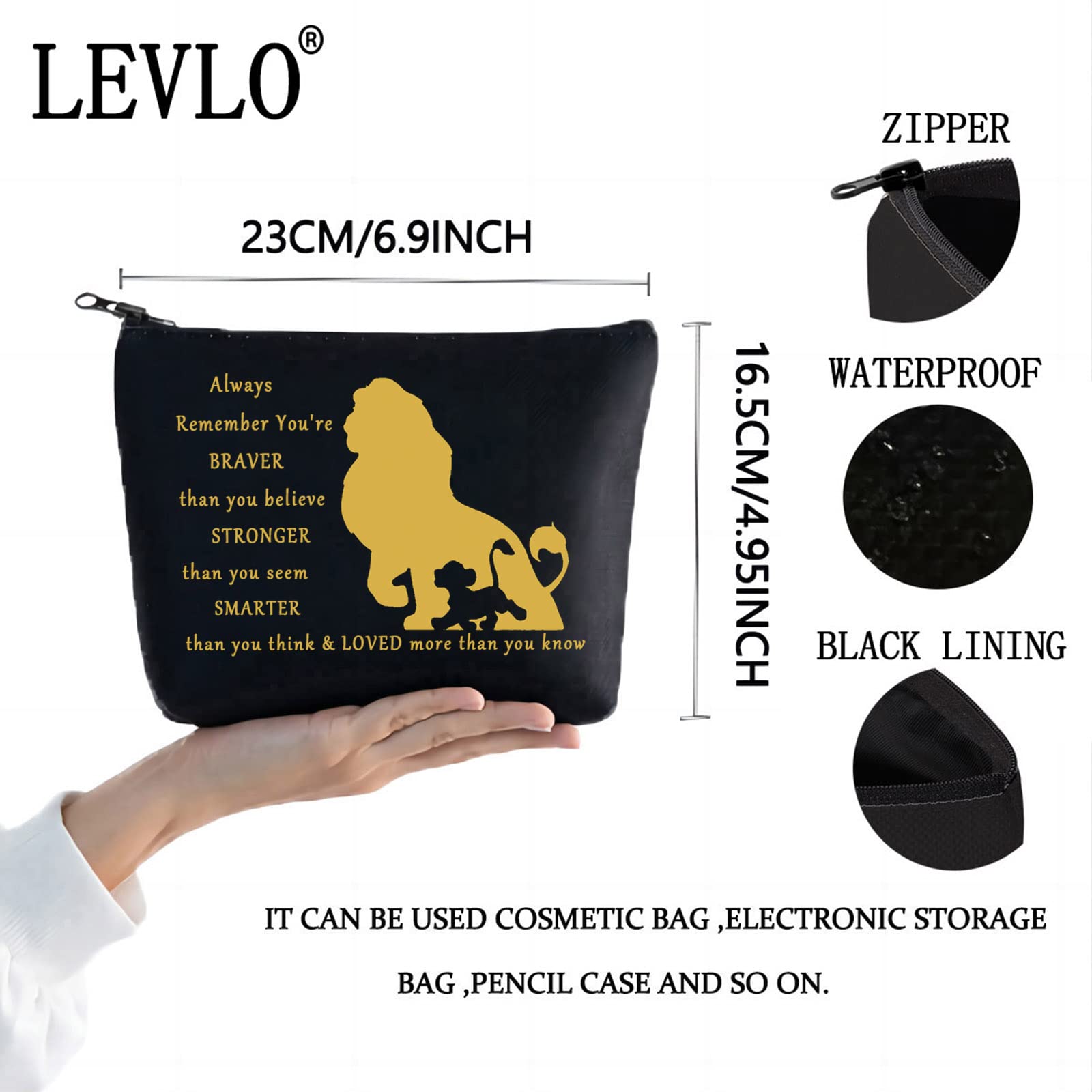 LEVLO The Lion Movie Cosmetic Makeup Bag for Women & Girls - Black Zipper Pouch Travel Organizer | Perfect for Makeup Storage, Travel Essentials & Gift Ideas