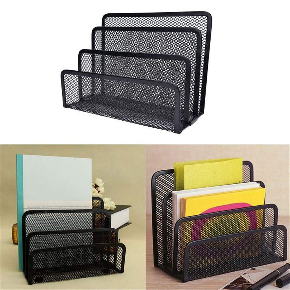 VALINK 4-Cell Black Metal Mesh Desk Organizer - Letter Sorter, Mail Tray & File Organizer for Office & Home - Perfect for Books, Pens, Pencils, Rulers & Stationery Storage - Ideal Workspace & Study Organization Solution