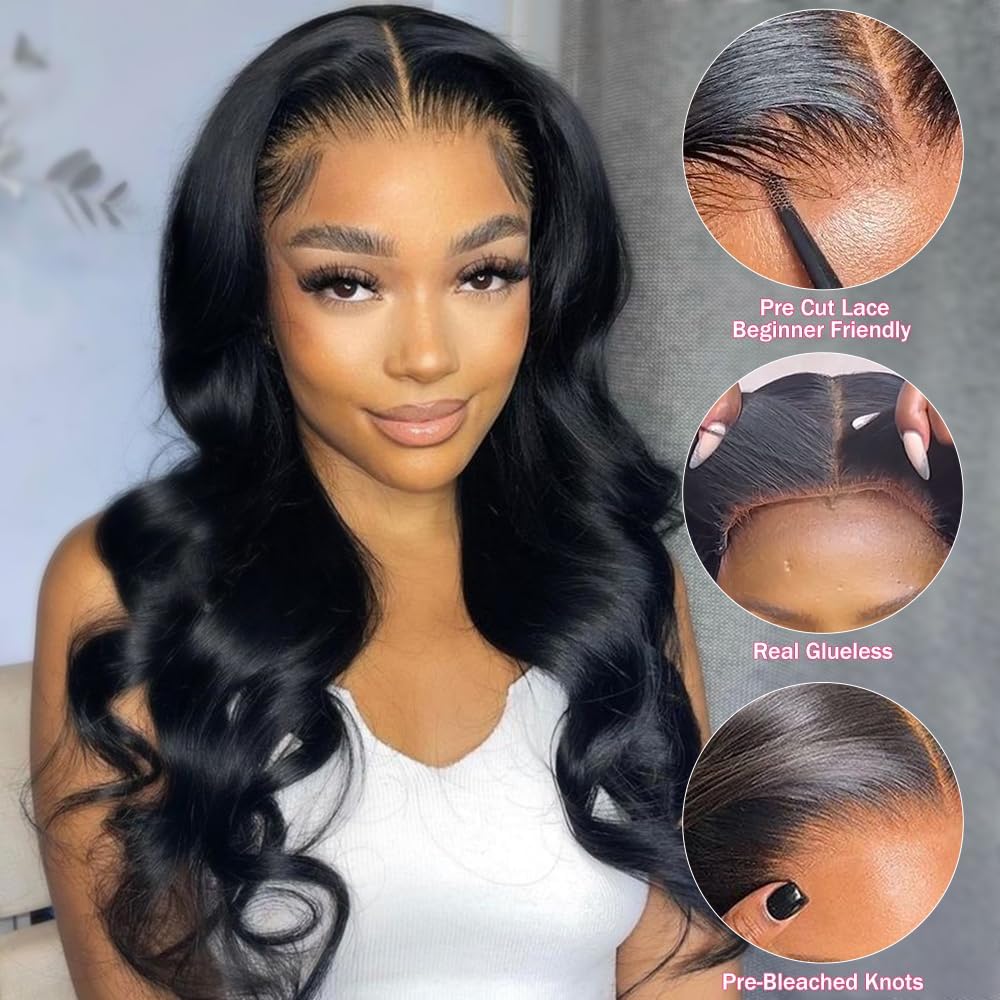 Glueless Human Hair Wigs for Black Women - 5x5 HD Lace Front Wig with Pre Plucked Body Wave, No Glue Needed, 200% Density (22 Inches) - Perfect for Beginners & Everyday Wear | Great for Work, Parties & Special Occasions