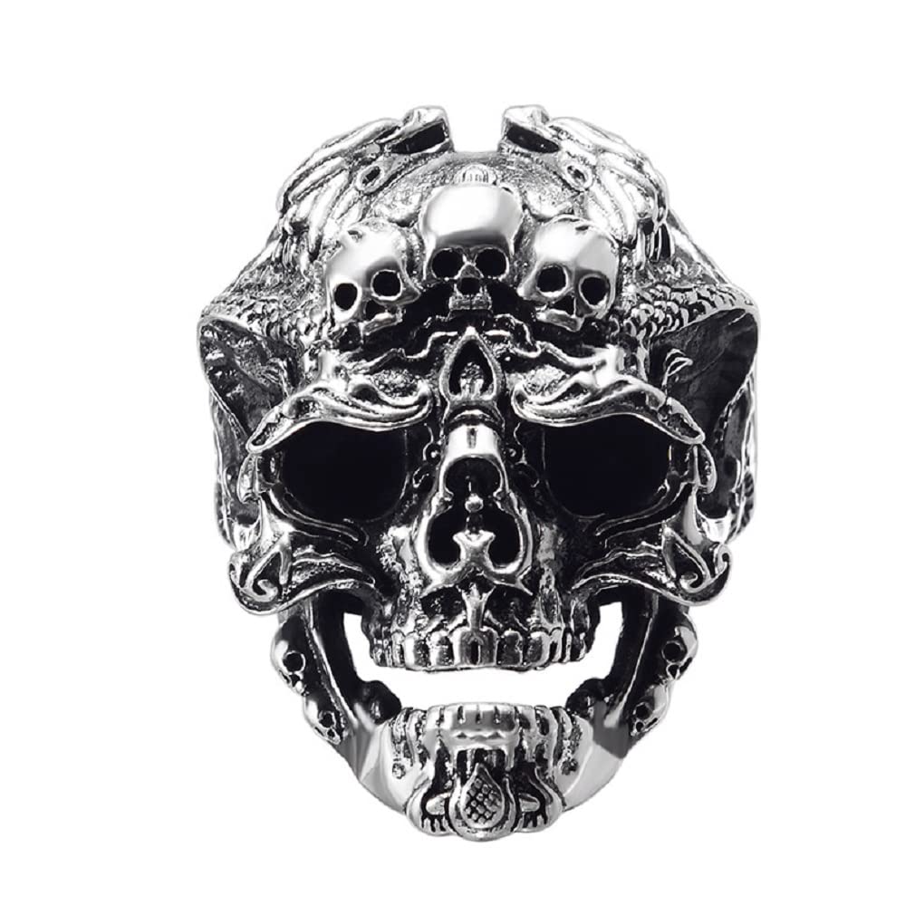 Men's Viking Skull Ring - Norse Dragon Head Gothic Punk Jewelry, Biker Gothic Demon Skull Ring for Hip Hop & Halloween - Perfect Gift for Men | Great for Costume Parties, Music Festivals & Everyday Wear