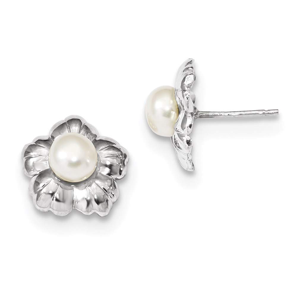 14K White Gold Freshwater Cultured Pearl Flower Stud Earrings (5-6mm) - Elegant Pearl Jewelry for Women, Perfect for Weddings, Parties & Daily Wear
