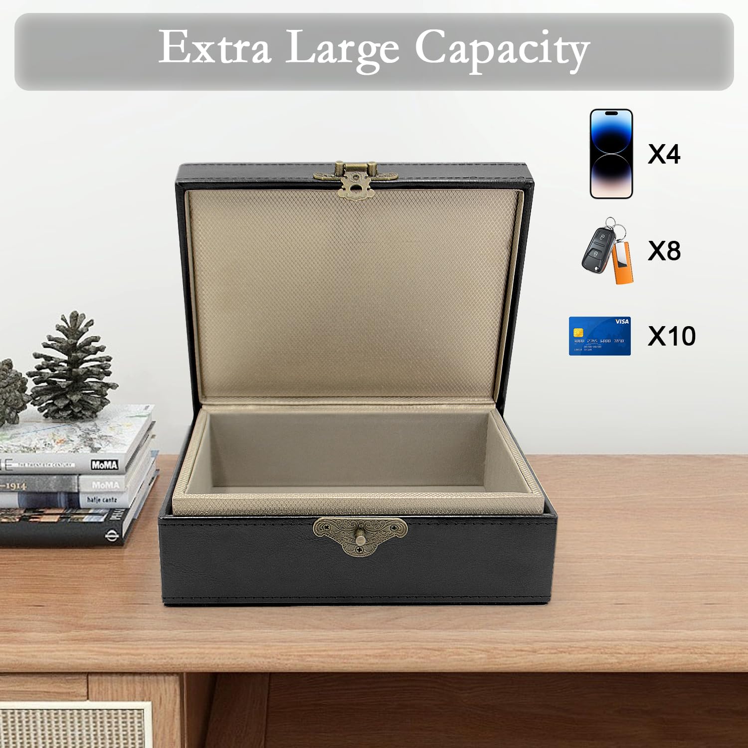 Premium Faraday Box for Car Keys & Phones - RFID Signal Blocker, PU Leather Faraday Cage with 2 Faraday Bags - Protect Key Fobs, Credit Cards from Hacking - Perfect for Travel, Parking & Home Security