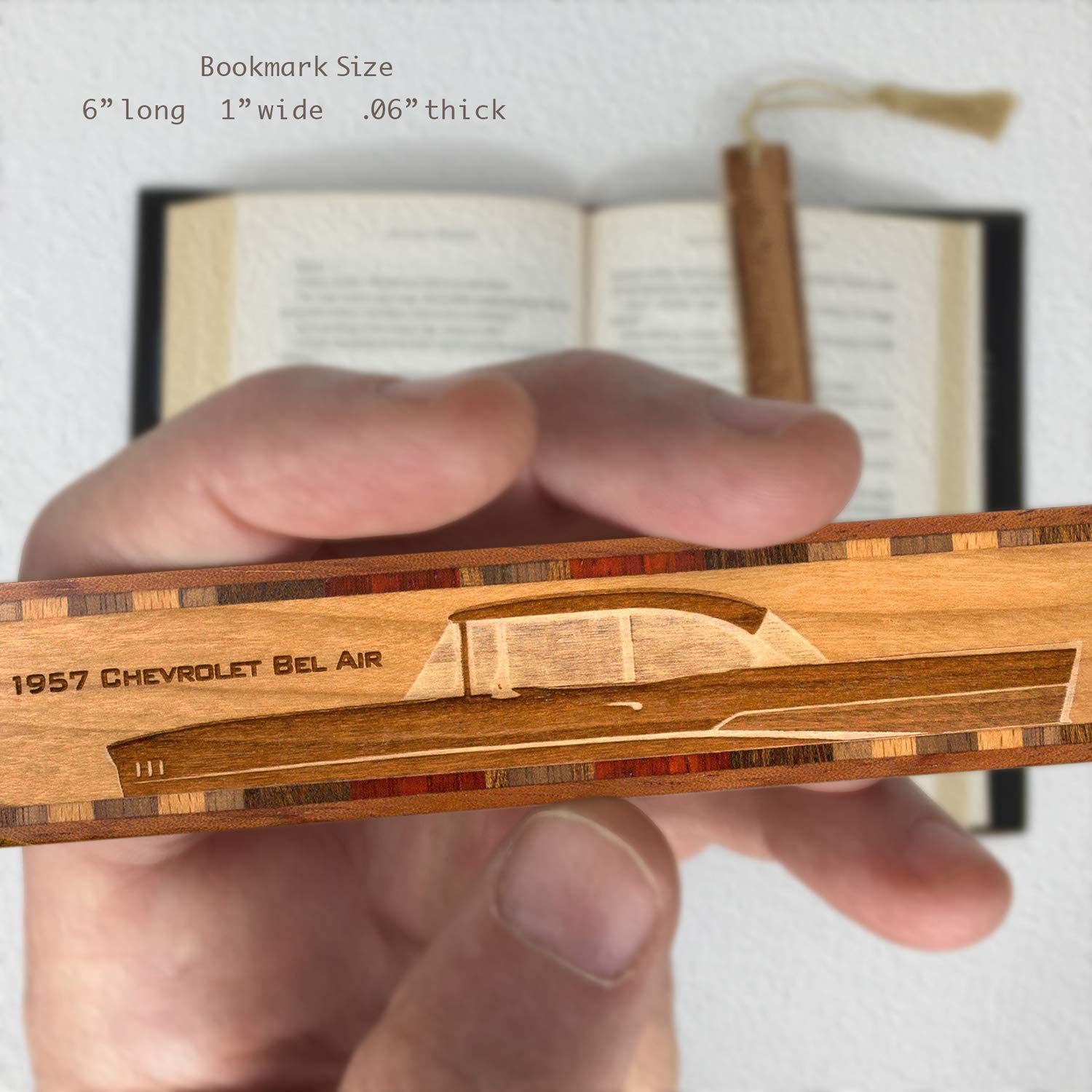 Handmade Wooden Bookmark - Personalized 1957 Chevy Bel Air Classic Car Design - Unique Gift for Book Lovers & Car Enthusiasts - Made in USA - Perfect for Reading, Collecting & Gifting
